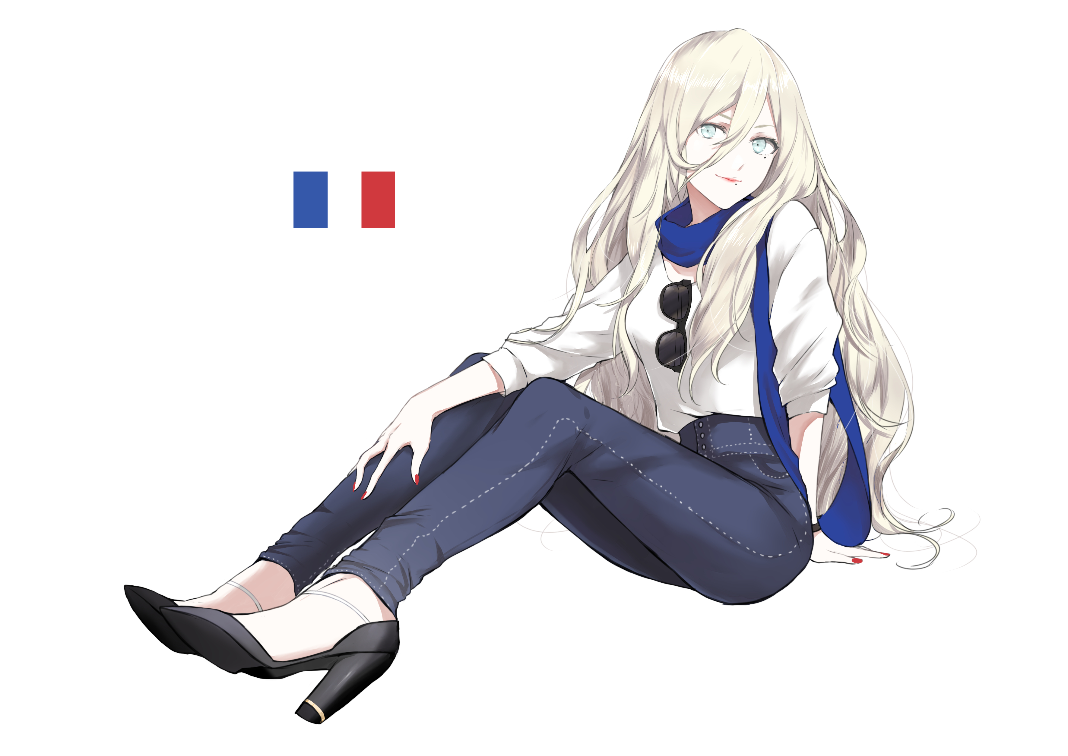 3550x2510 Simple Background Blonde France Legs Long Hair Anime Anime Girls, Desktop