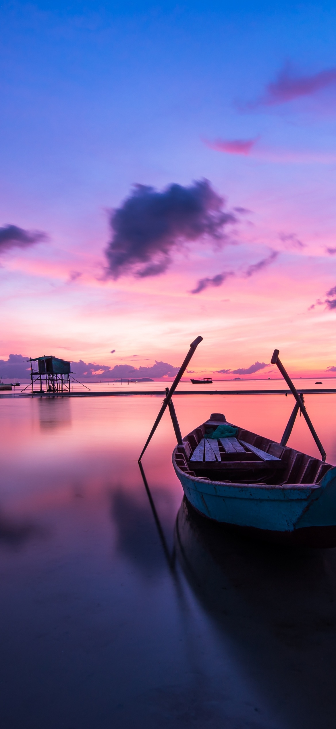 1170x2540 Rowing boat Wallpaper 4K, Sunset, Body of Water, Nature, Phone