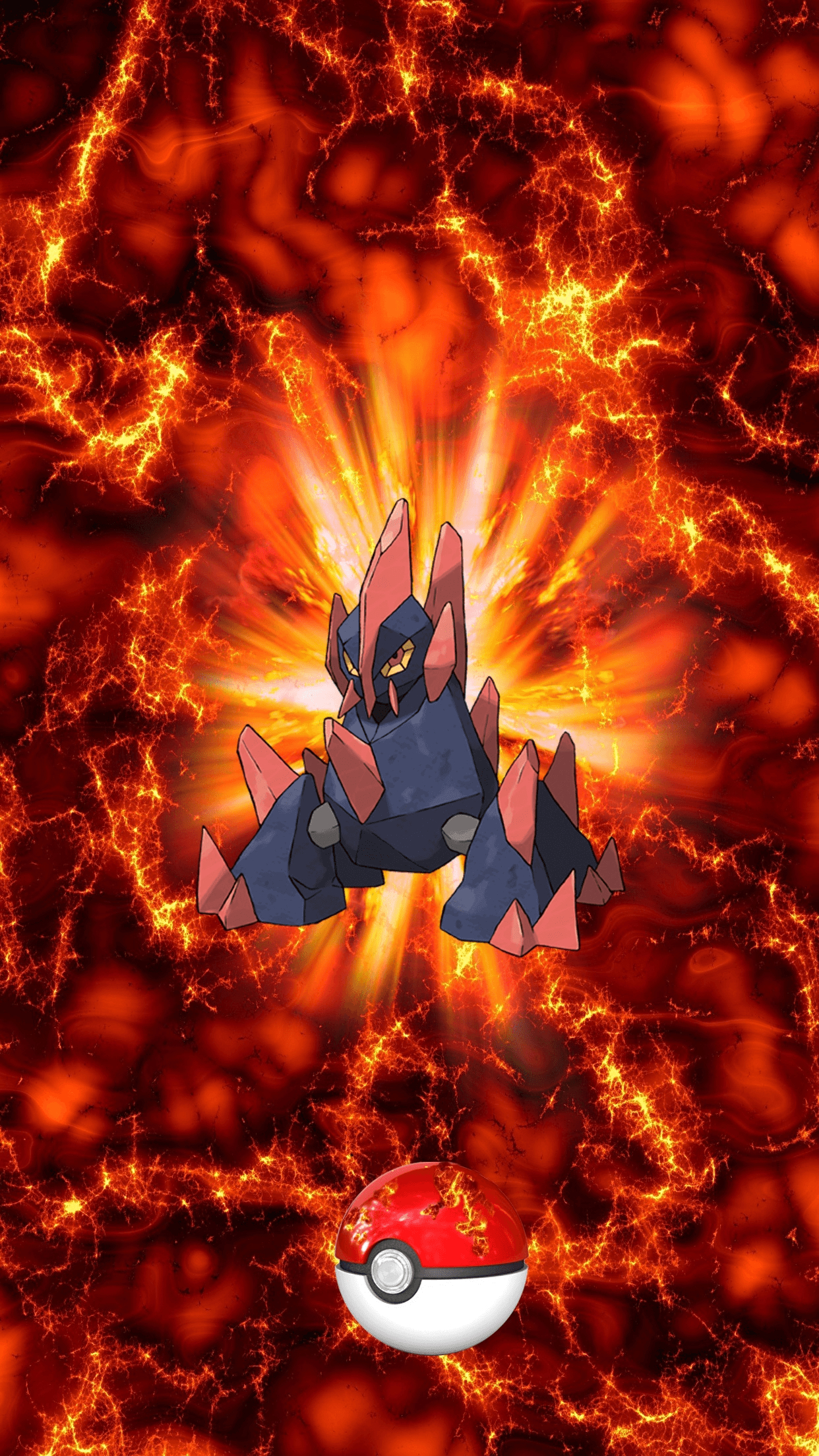 1250x2210 Fire Pokeball Gigalith 95 Gigaiath 94 Boldore, Phone