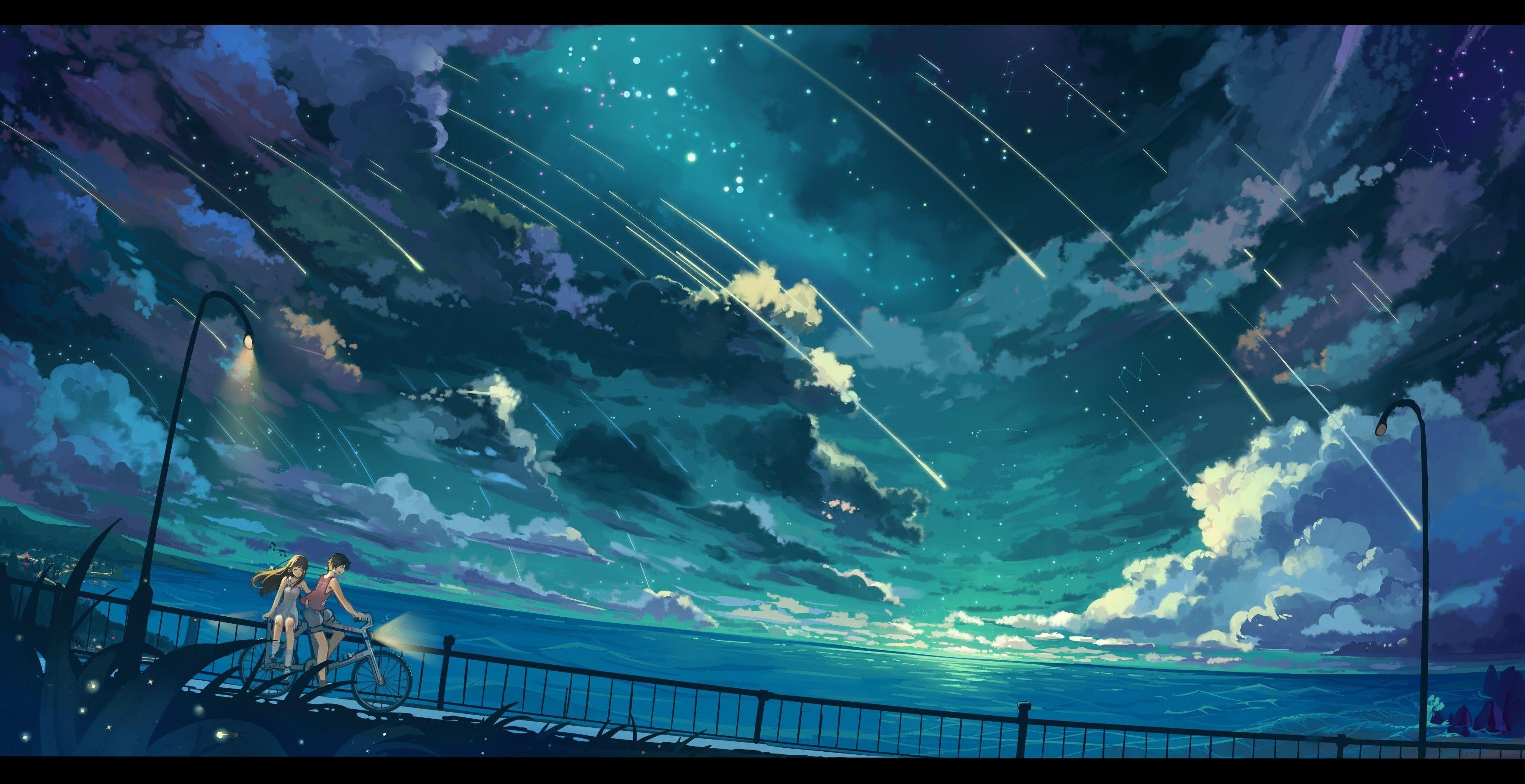 3500x1800 Wallpaper, anime girls, bicycle, sky, clouds, underwater, atmosphere, universe, ghost ship, screenshot, computer wallpaper, special effects, outer space,  px, Desktop