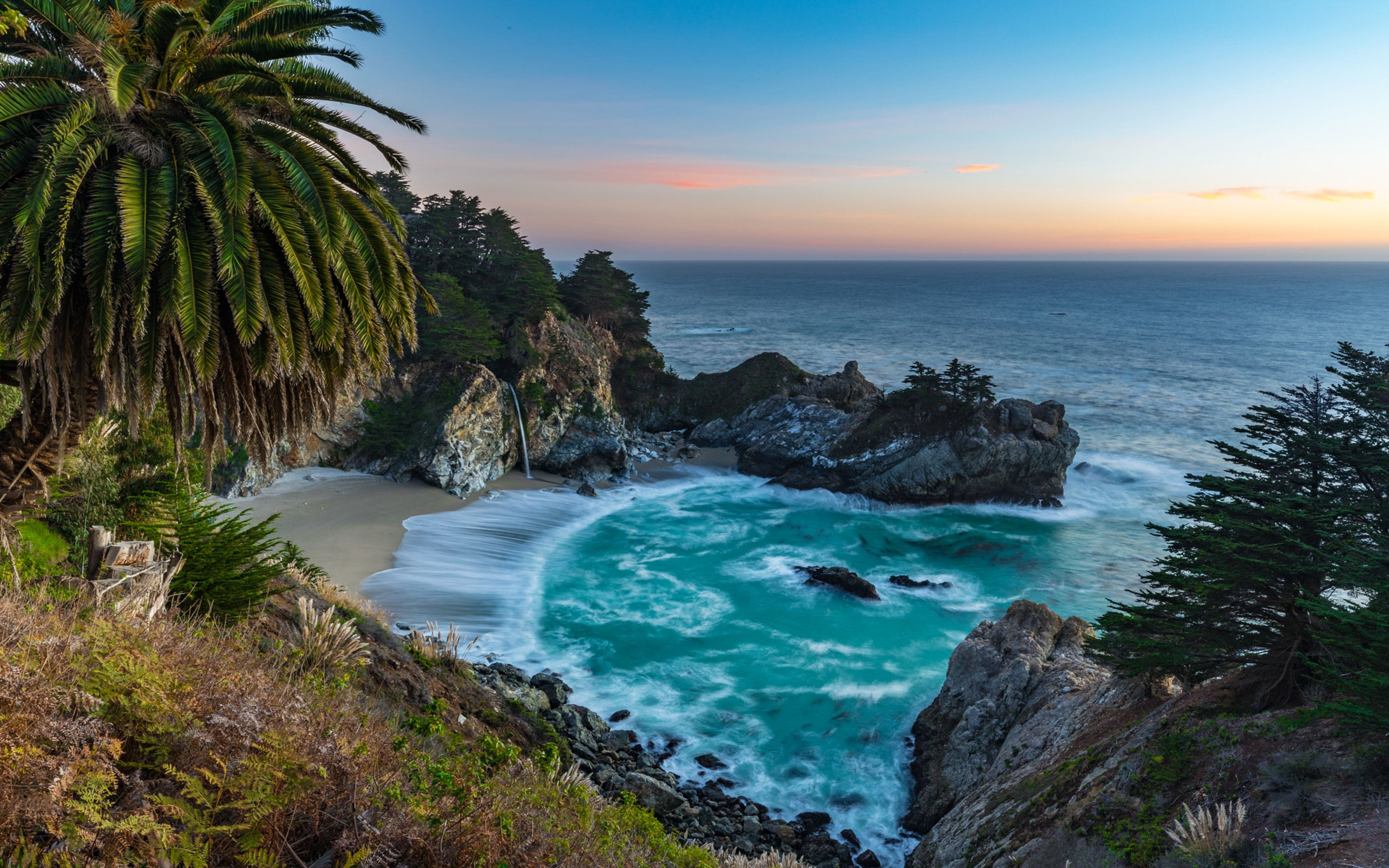 3840x2400 Mcway Falls Is The Pacific Ocean Waterfall In California North America 4k Ultra HD Desktop Wallpaper For Computers Laptop, Wallpaper13.com, Desktop