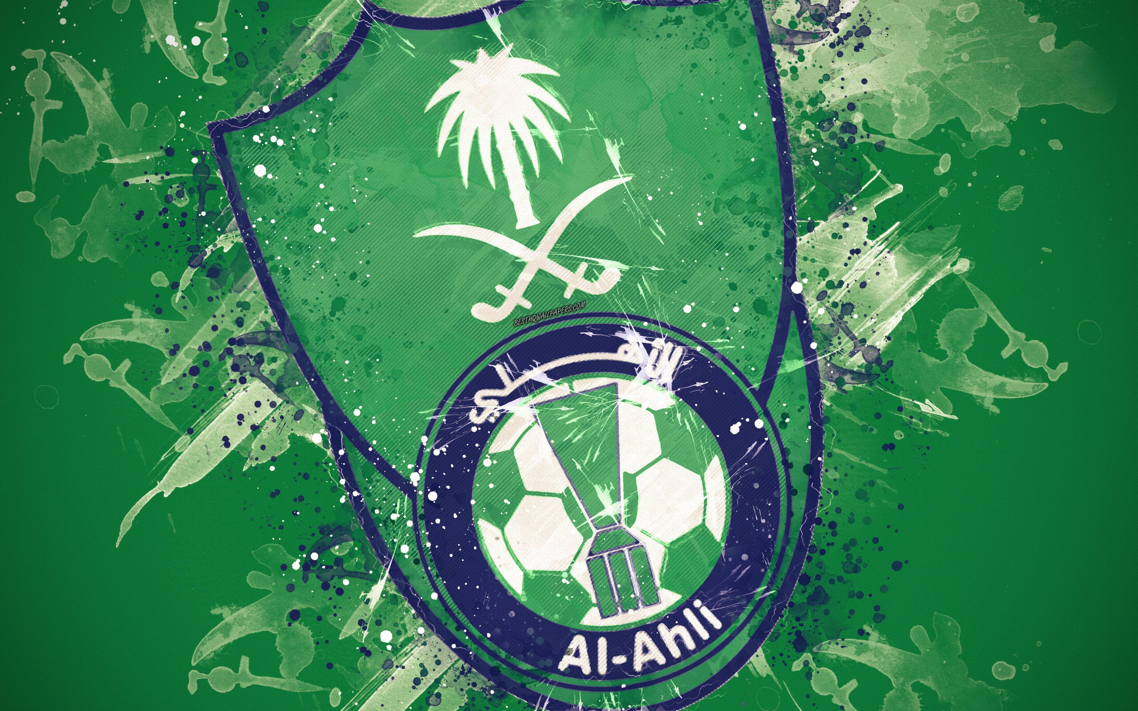 3840x2400 Download Wallpaper Al Ahli Saudi FC, 4k, Paint Art, Logo, Creative, Desktop