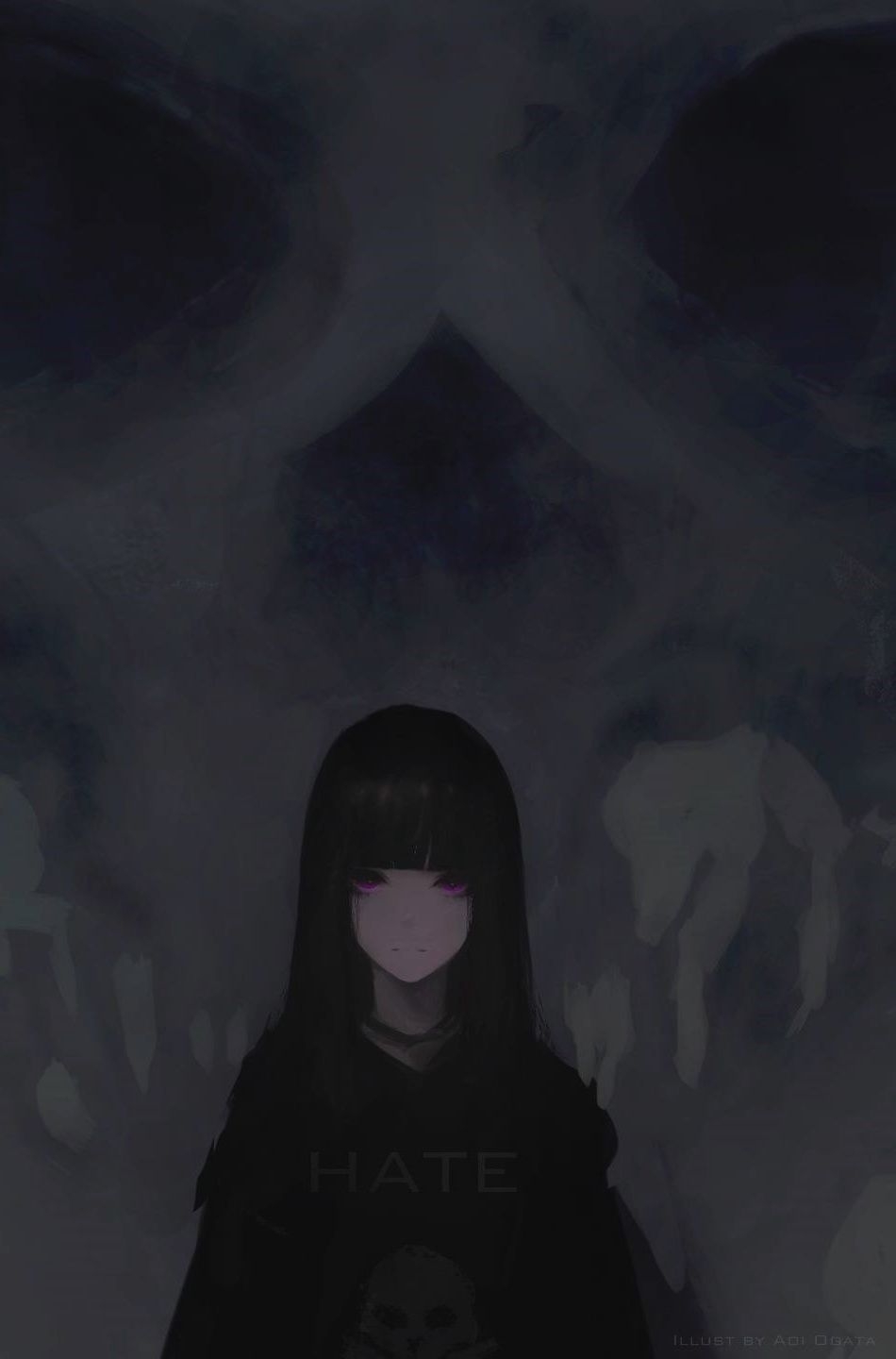 950x1440 Download 950x1534 wallpaper anime girl, purple eyes, dark, skull, Phone