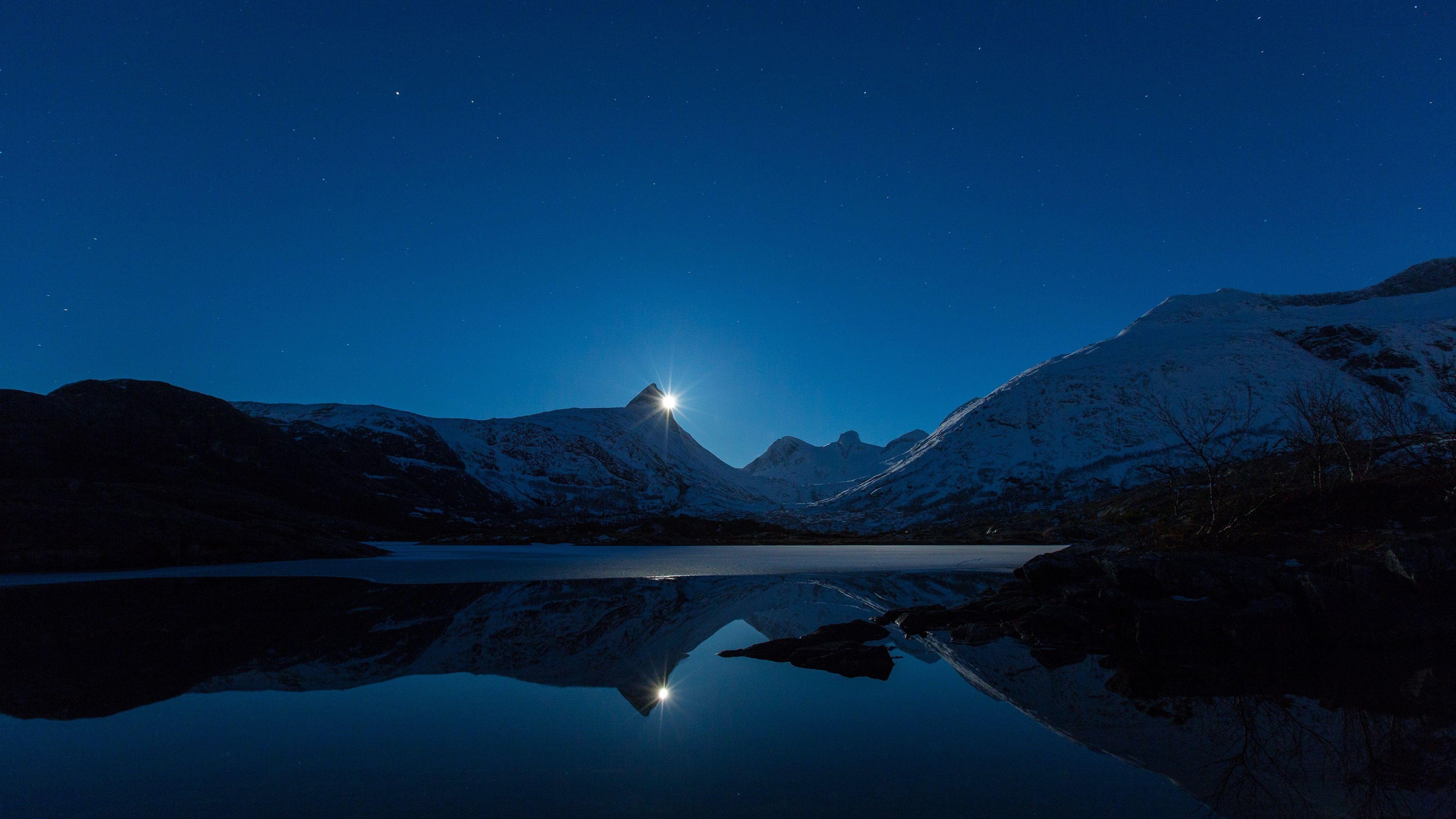 3840x2160 Wallpaper night, mountains, lake, 4k, Nature, Desktop