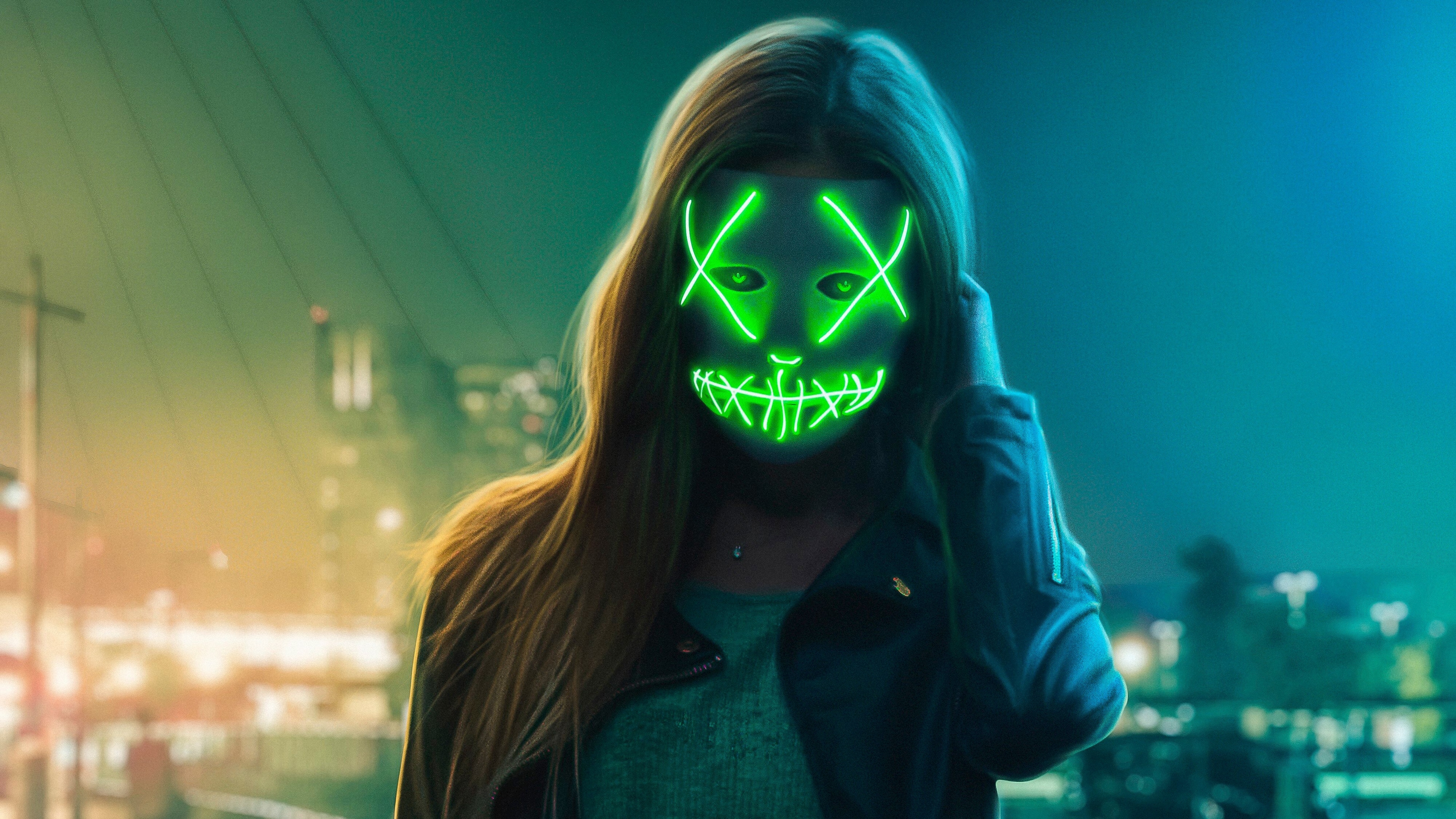 3840x2160 Wallpaper / artist, hd, 4k, mask, girl, eye, neon free download, Desktop