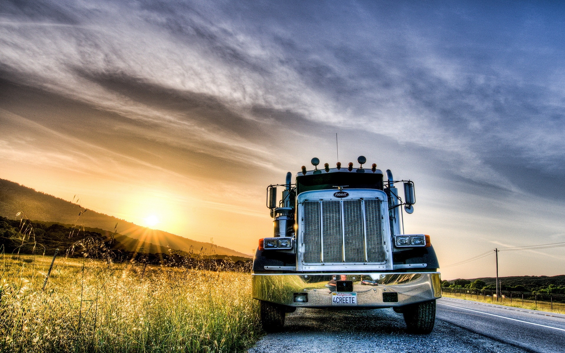 1920x1200 Wallpaper Sunset, road, truck  HD Picture, Image, Desktop