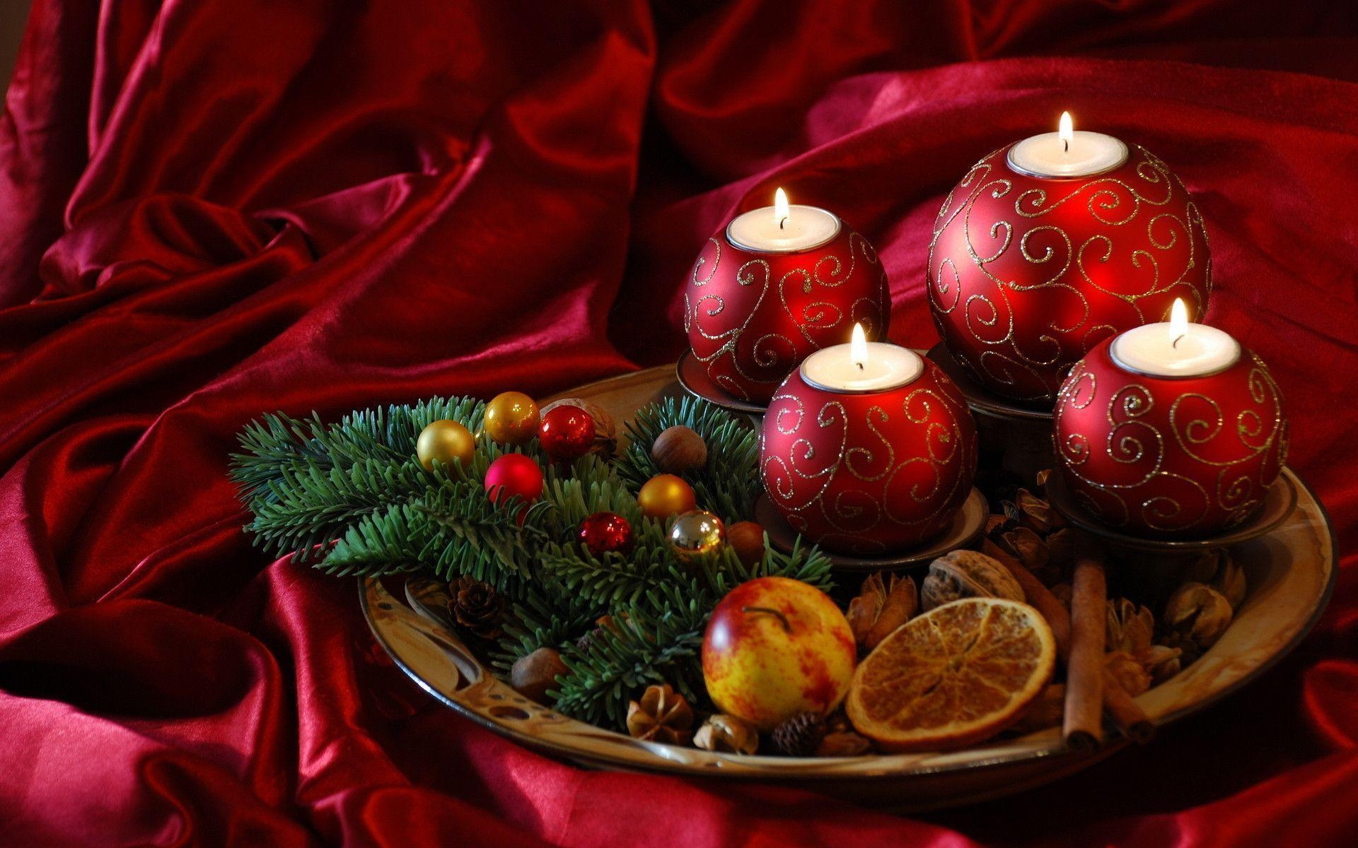 1920x1200 Christmas Wallpaper With Red Satin and Candles, Desktop