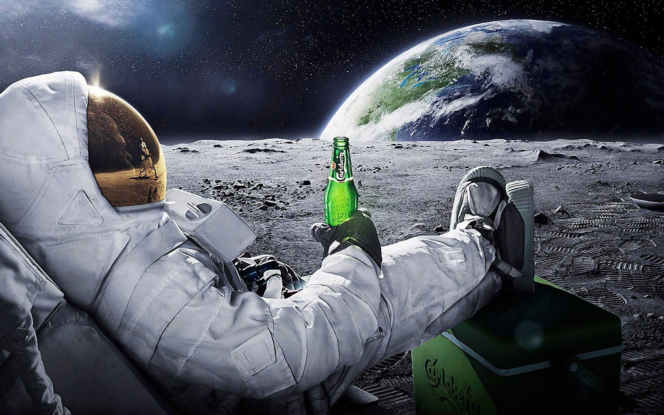 2560x1600 Astronaut Drinking Carlsberg Beer Moon Space Wallpaper, Desktop