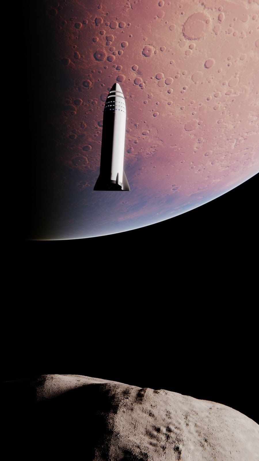 900x1600 SpaceX BFR spaceship approaching Phobos by Mack Crawford. Spacex, Spaceship concept, Spacex starship, Phone