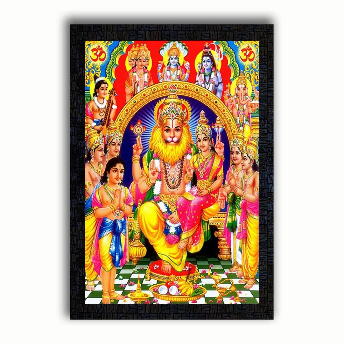 1100x1100 PNF Abstract Themed Narsingh Bhagwan with Wooden Synthetic Frame Painting, Multicolour, 14 x 20 inch, Medium, Amazon.in: Home & Kitchen, Phone