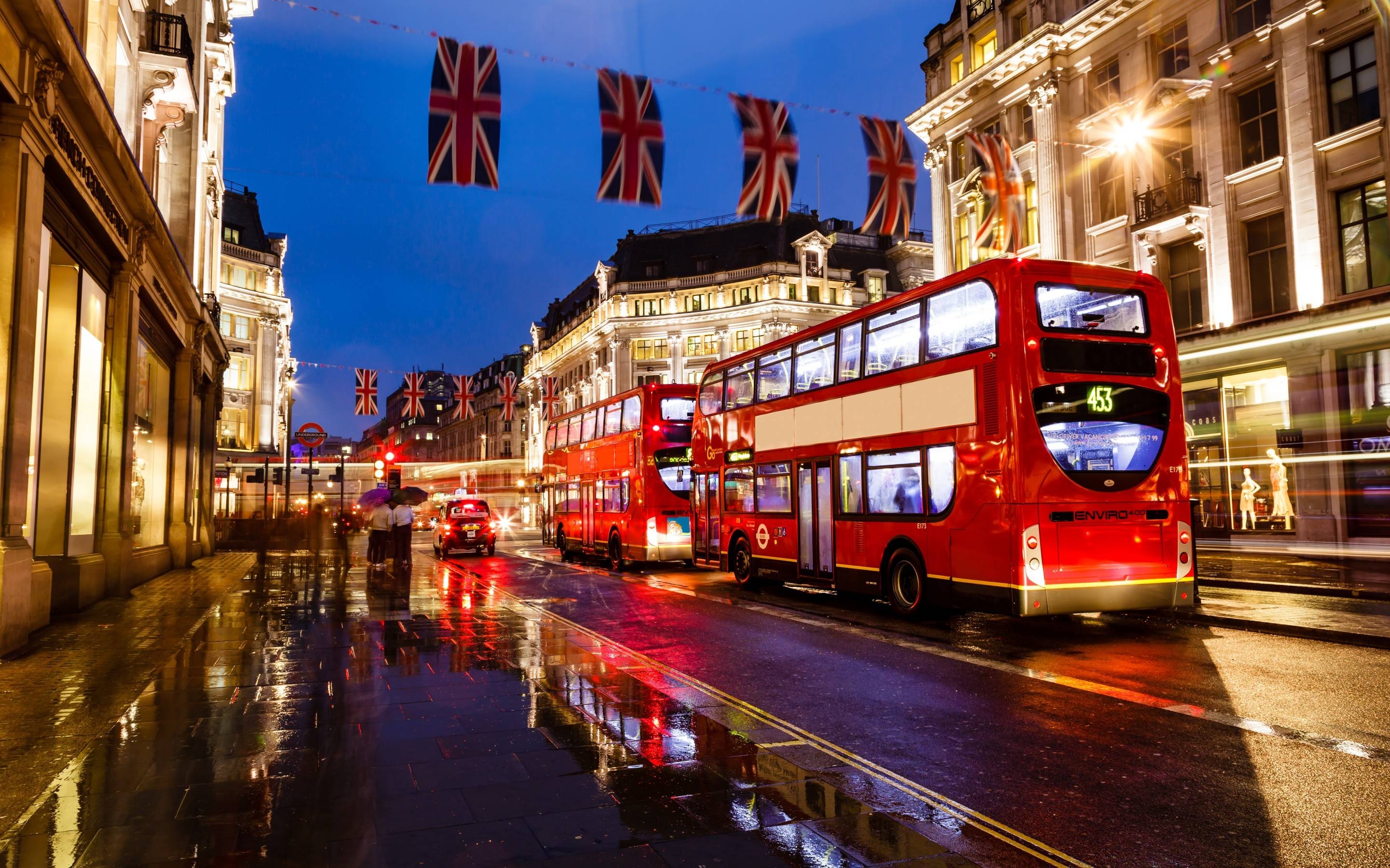 2880x1800 London england bus night street buildings lights wallpaper, Desktop