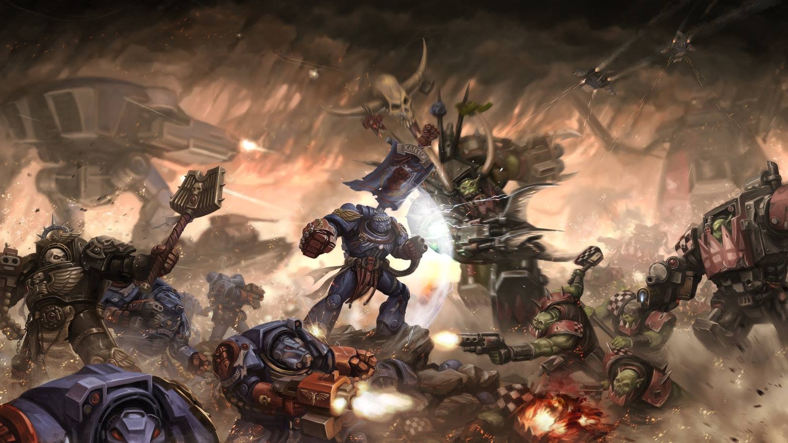 1600x900 Space Marines Vs Orks Battle Wallpaper  px Free Download, Desktop