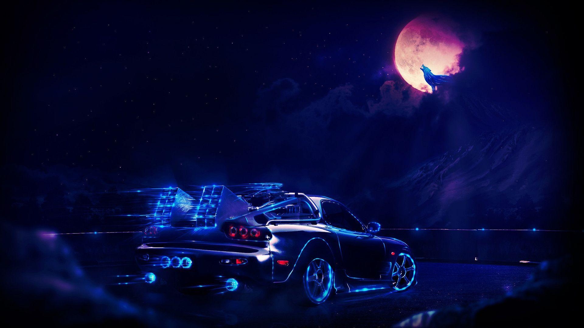 1920x1080 Madza Rx7 Neon Wolf Night Artwork Laptop Full HD 1080P HD, Desktop