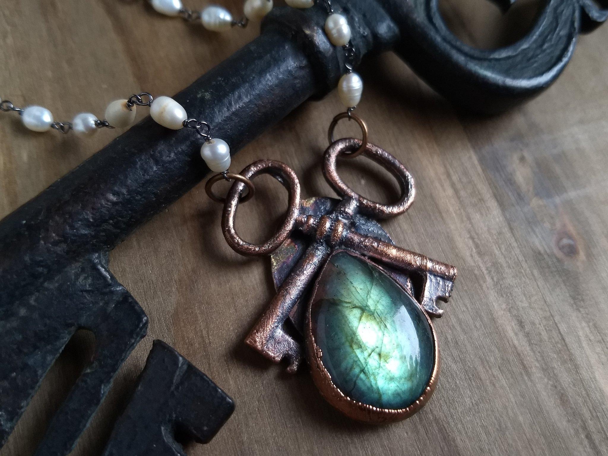 2050x1540 Crossed Keys And Duck Wing Teal Green Labradorite, Desktop