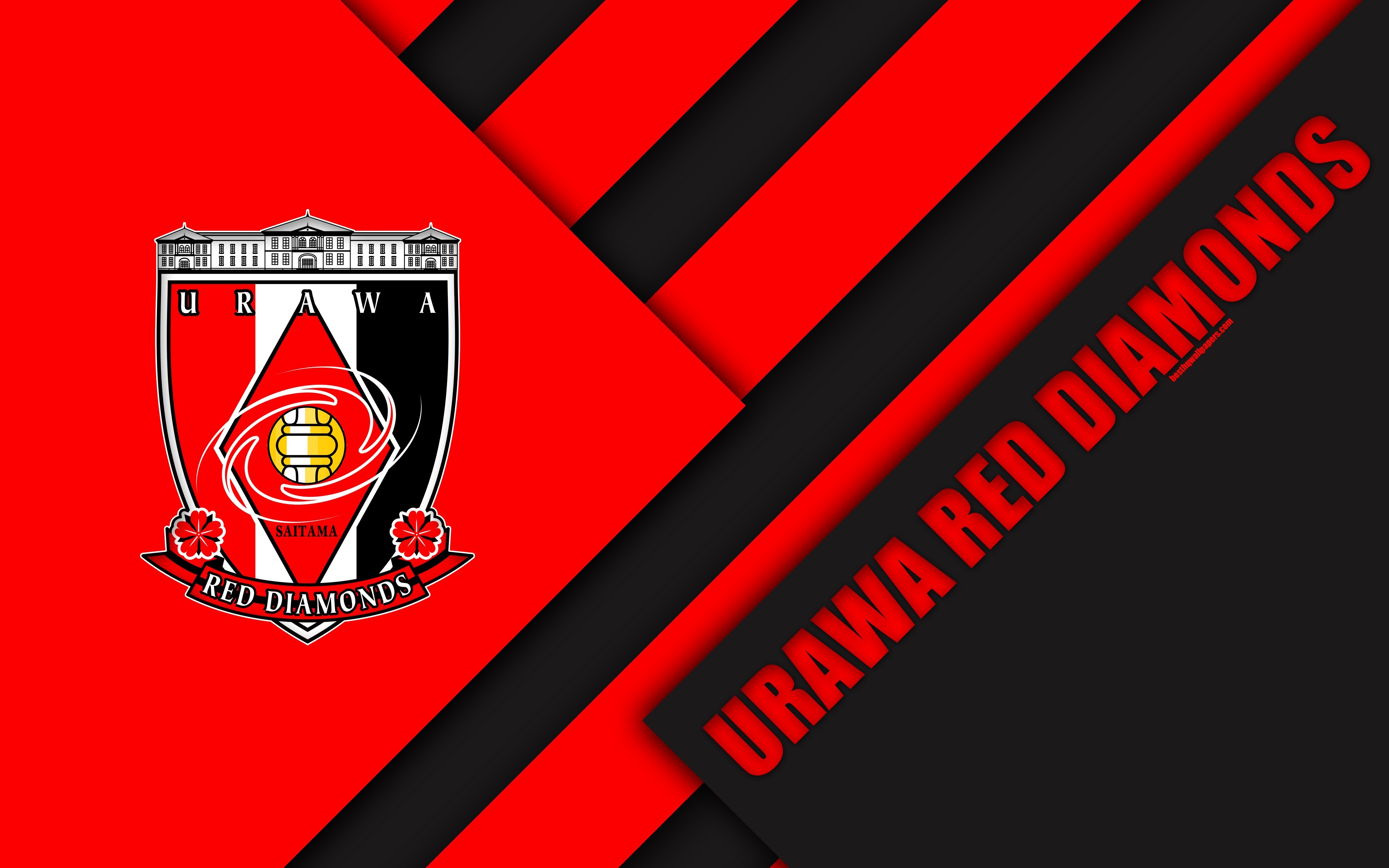 3840x2400 Download wallpaper Urawa Red Diamonds FC, 4k, material design, Desktop