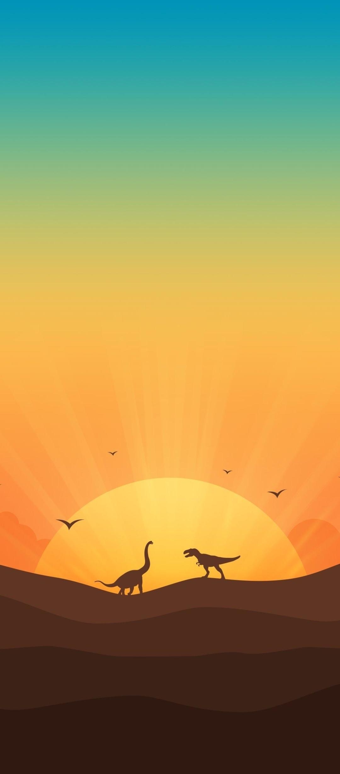 1080x2460 Dinosaurs In Gradient Sunrise  Resolution, Phone