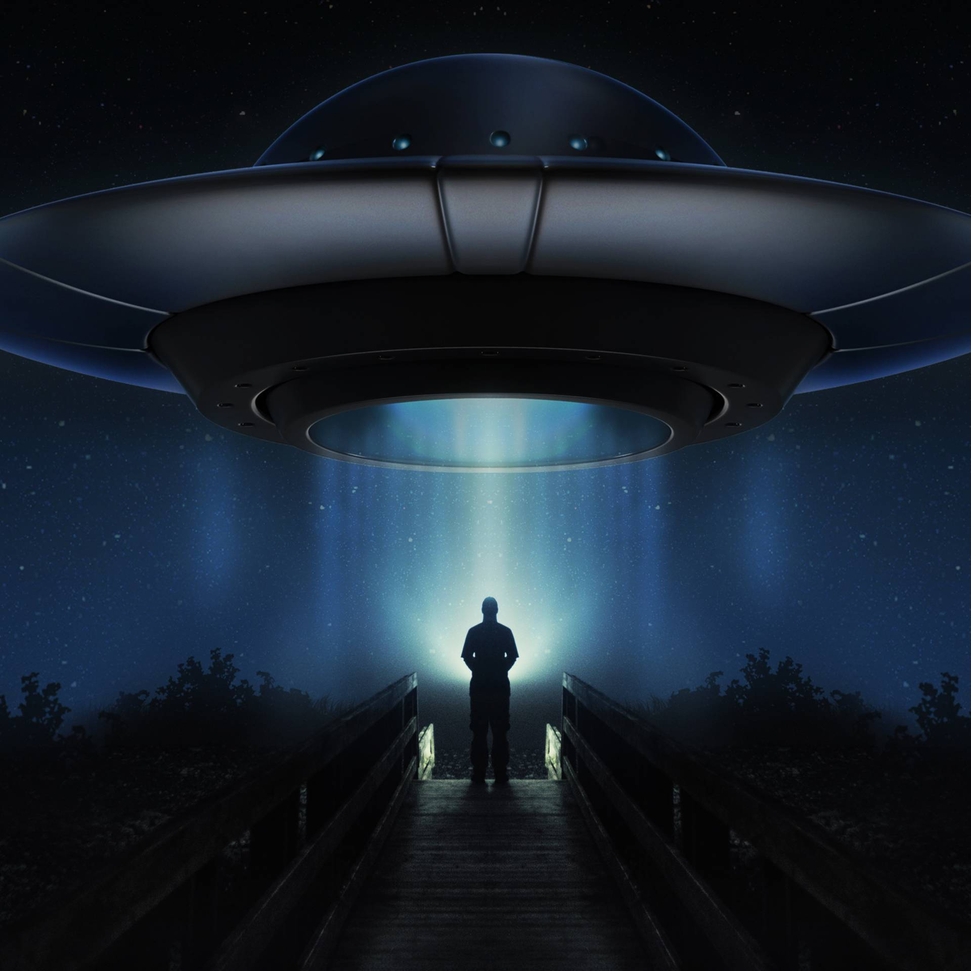 1920x1920 Download Ufo And Man On Dock Wallpaper, Phone