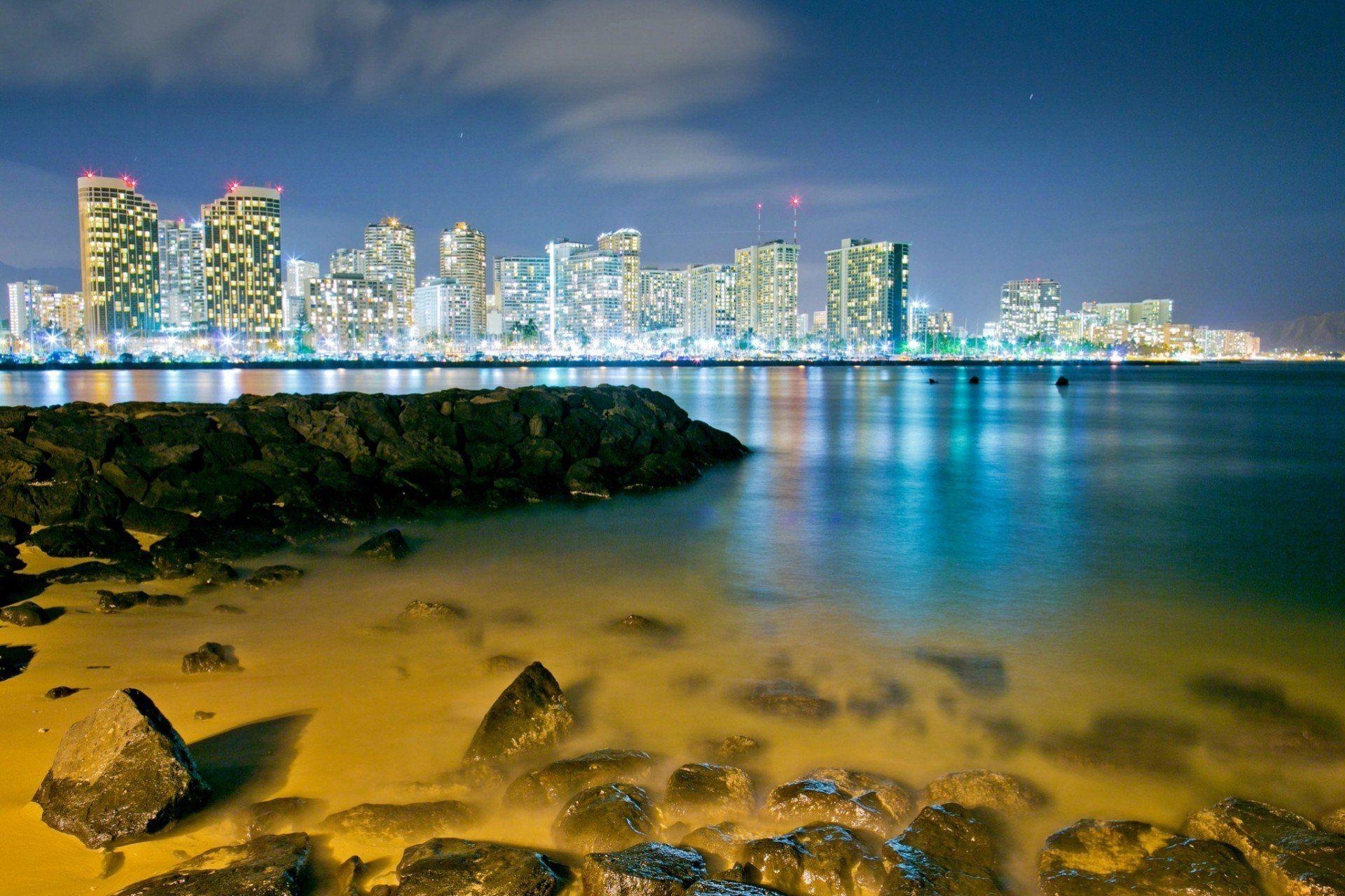 1920x1280 stones honolulu bay hawaii night city HD wallpaper, Desktop