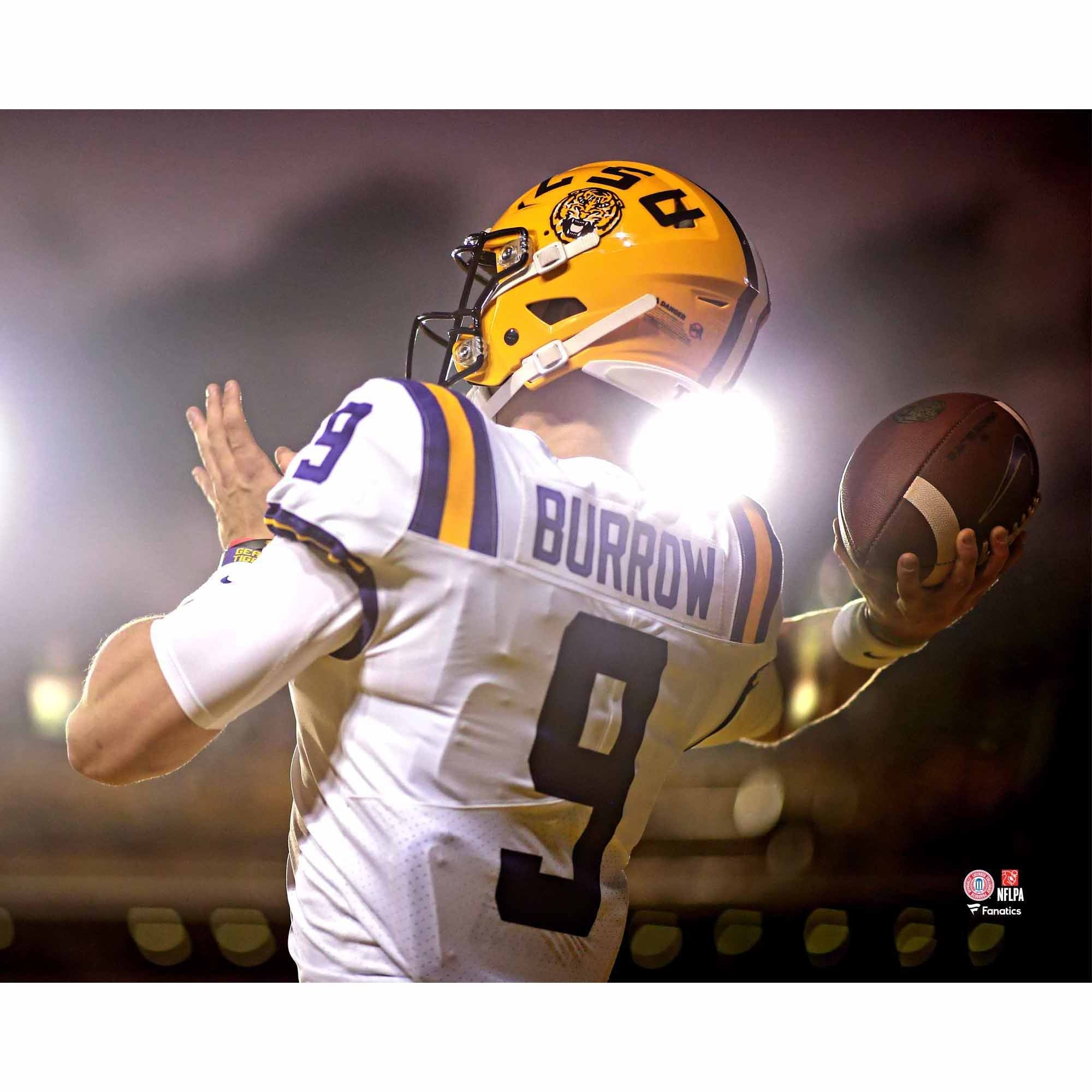 2000x2000 Joe Burrow LSU Tigers Unsigned White Jersey Throwing Under Spotlights Photograph, Phone