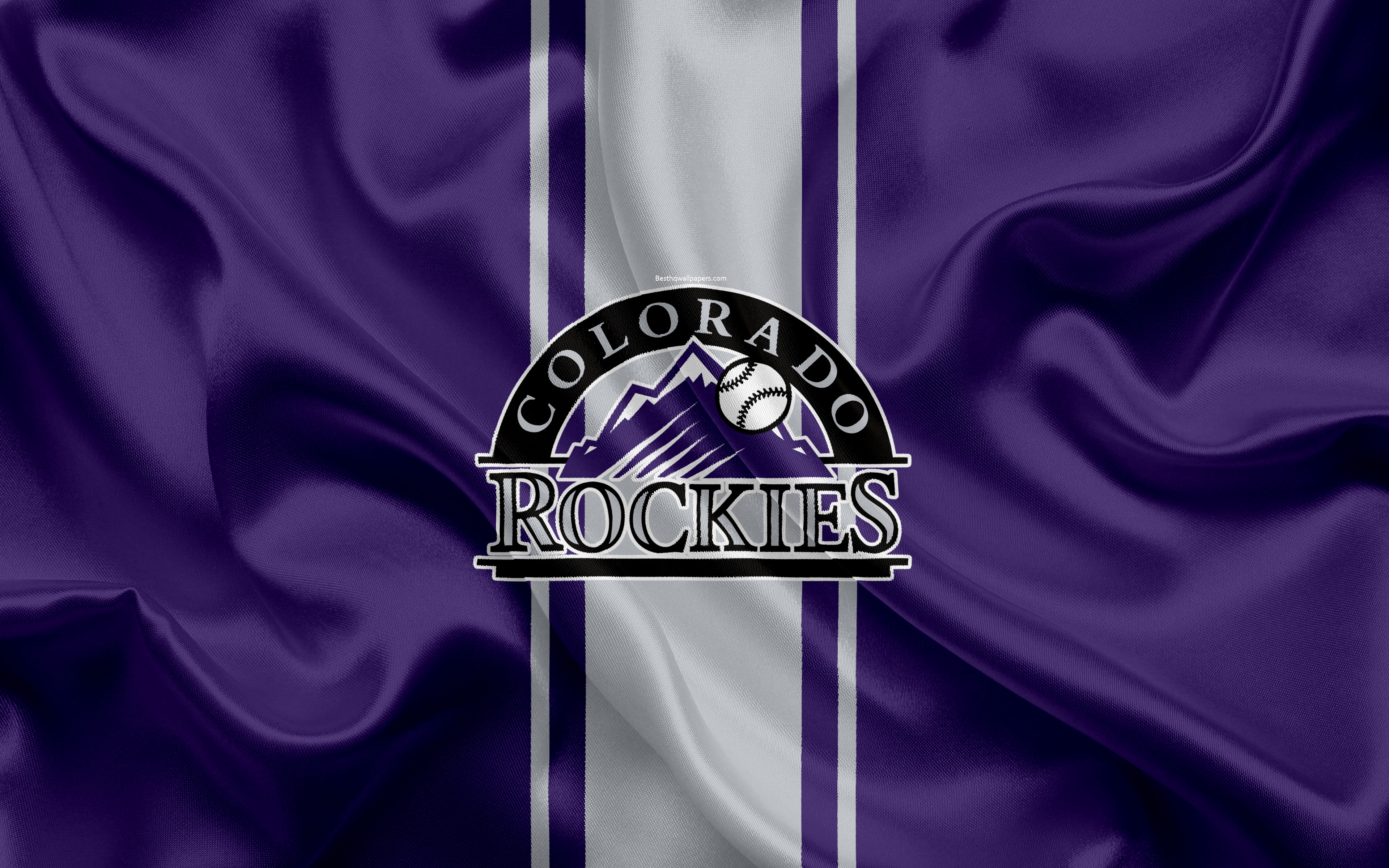 3840x2400 Download wallpaper Colorado Rockies, 4k, logo, silk texture, American baseball club, purple flag, emblem, MLB, Denver, Colorado, USA, Major League Baseball for desktop with resolution. High Quality HD picture wallpaper, Desktop