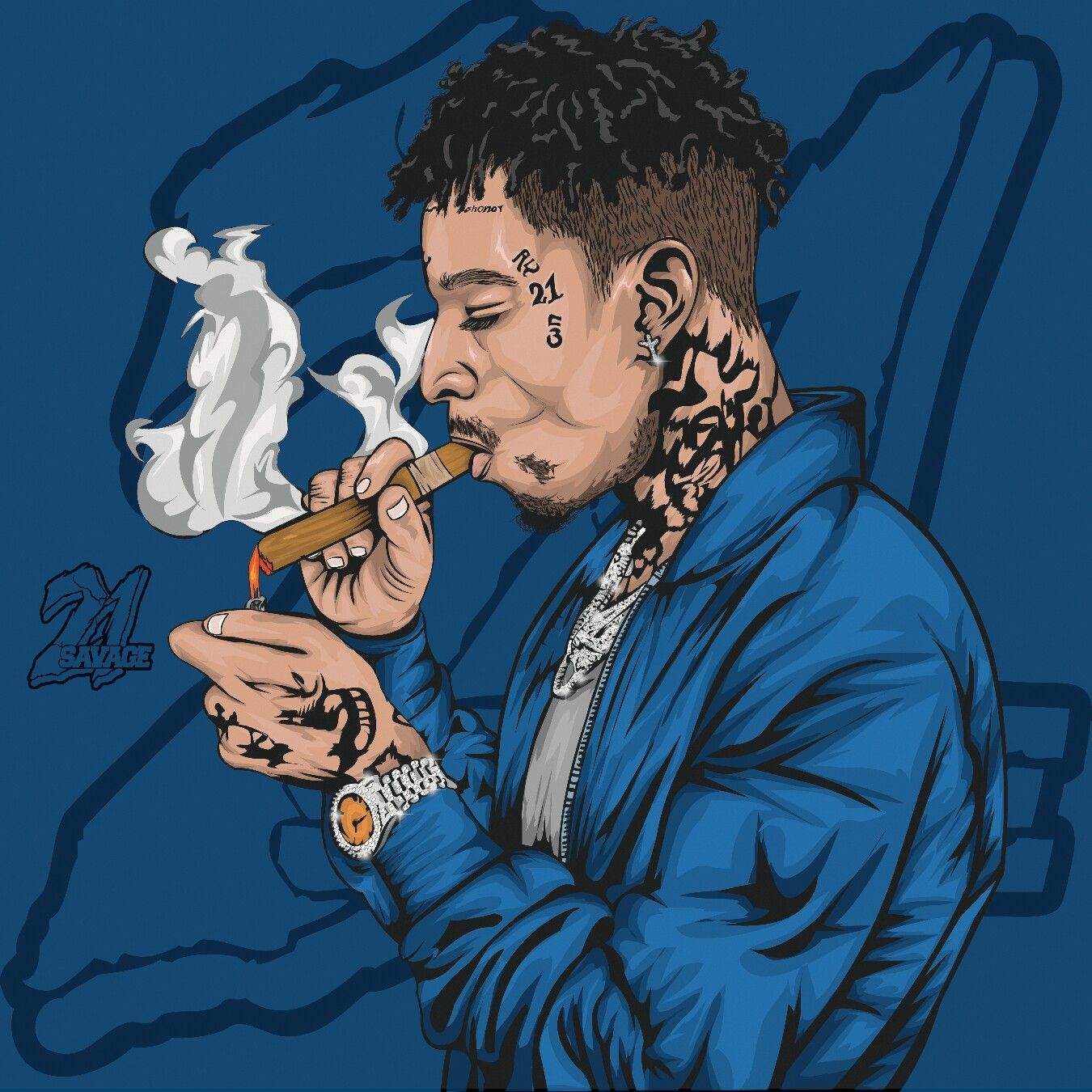 1350x1350 Smoking Cartoon Rapper Wallpaper, Phone