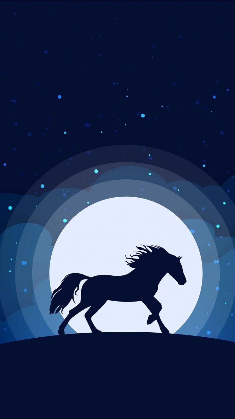 750x1340 Download  wallpaper horse, moon, silhouette, blue dark, Phone