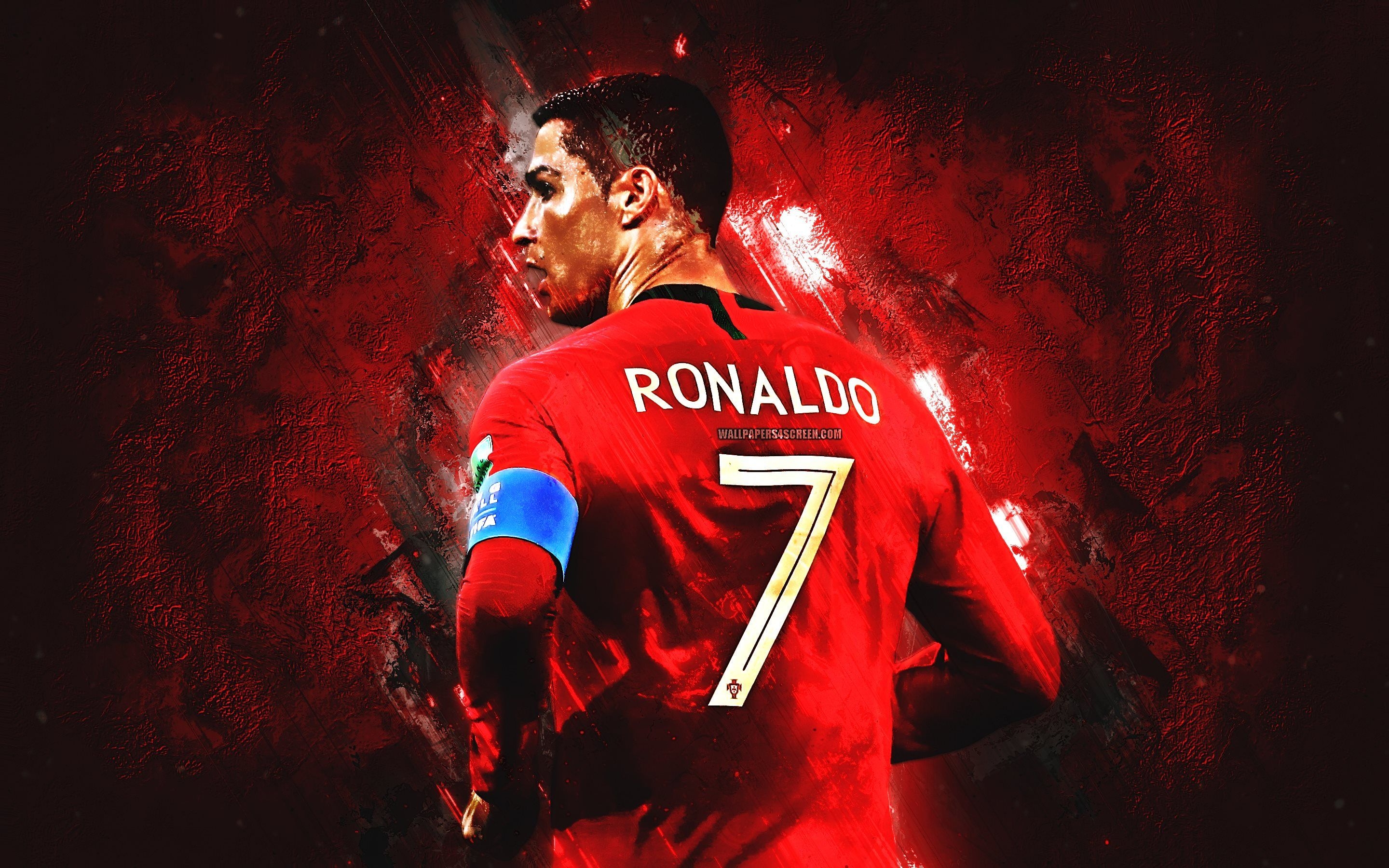 2880x1800 Download wallpaper Cristiano Ronaldo, grunge, Portugal National Team, soccer, CR back view, Portuguese football team for desktop with resolution. High Quality HD picture wallpaper, Desktop