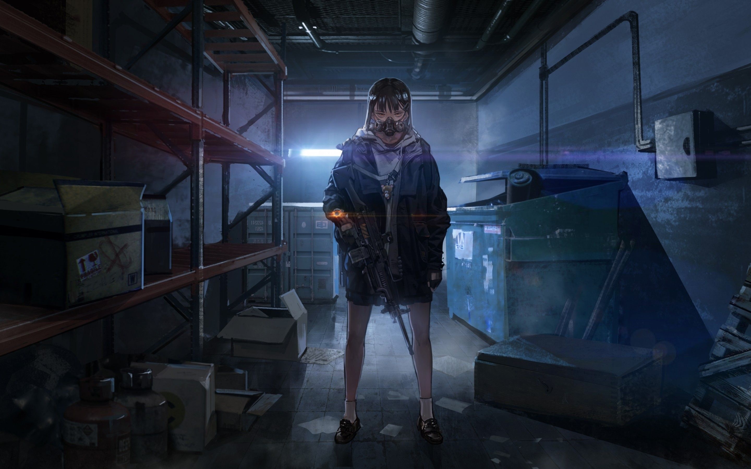 2880x1800 Download  Anime Girl, Mask, Post Apocalyptic, Underground, Desktop