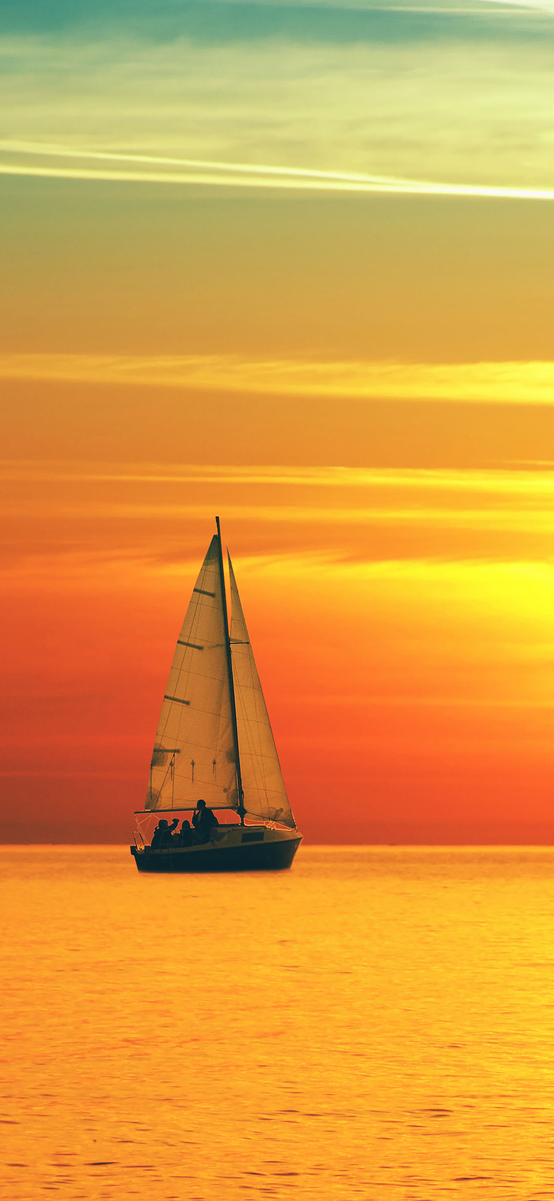 1130x2440 boat at sunset sea nature, Phone