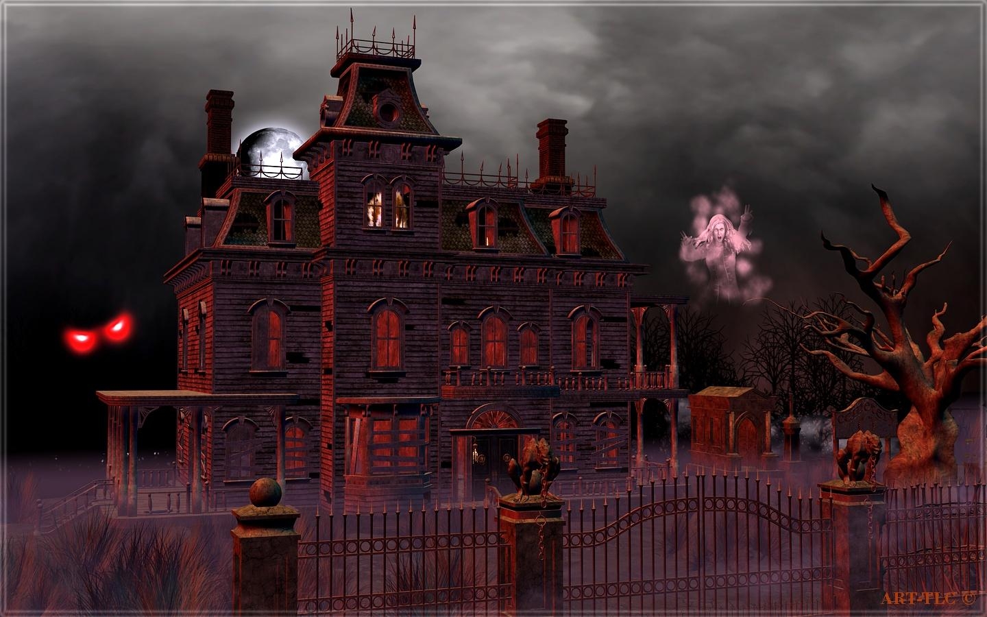 1440x900 Animated Haunted House Wallpaper, Desktop