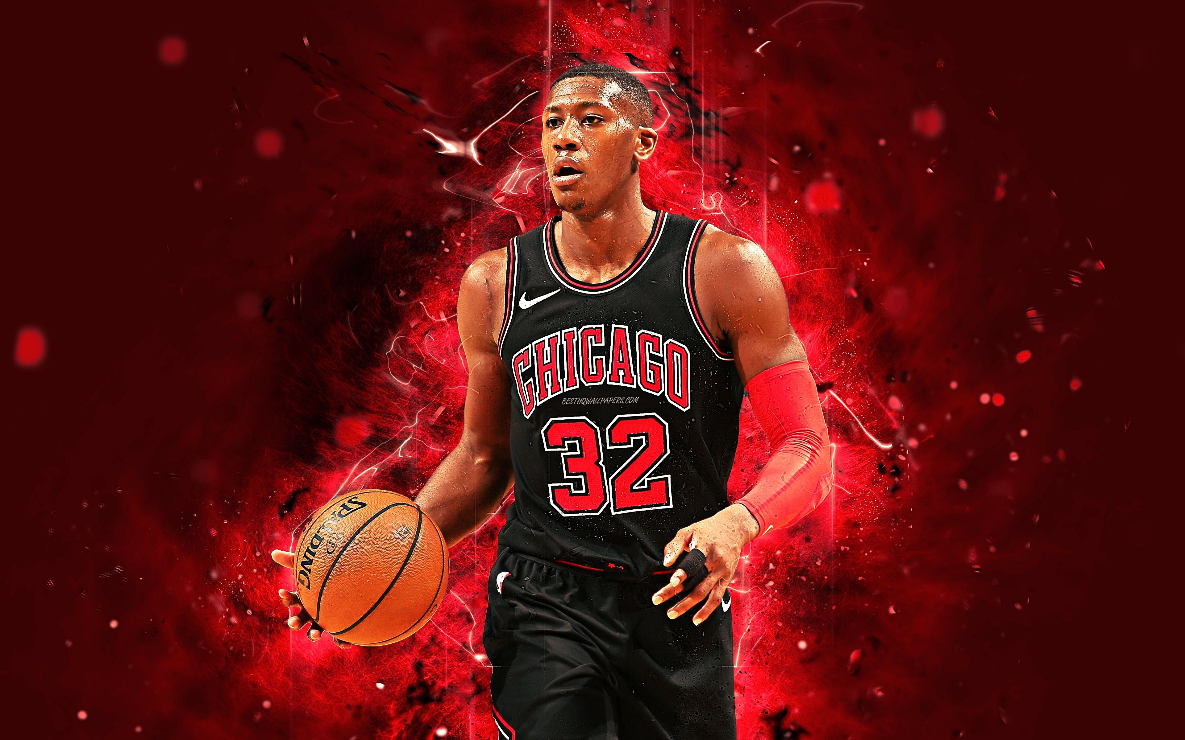 3840x2400 Download wallpaper 4k, Kris Dunn, abstract art, basketball stars, NBA, Chicago Bulls, Dunn, basketball, neon lights, creative for desktop with resolution. High Quality HD picture wallpaper, Desktop