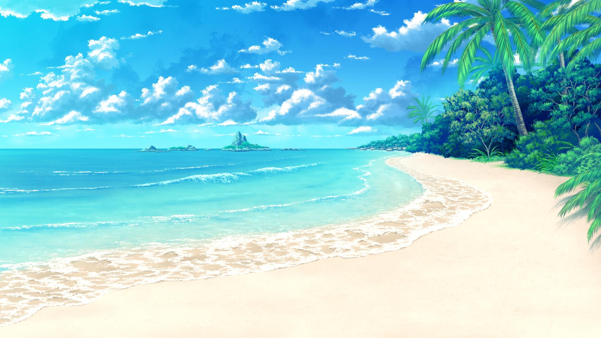 2050x1160 Anime Beach Wallpaper Free Anime Beach Background, Desktop