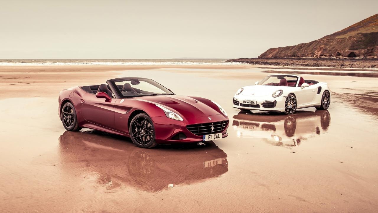 1280x720 Wallpaper: Ferrari California T vs Porsche 911 Turbo, Desktop