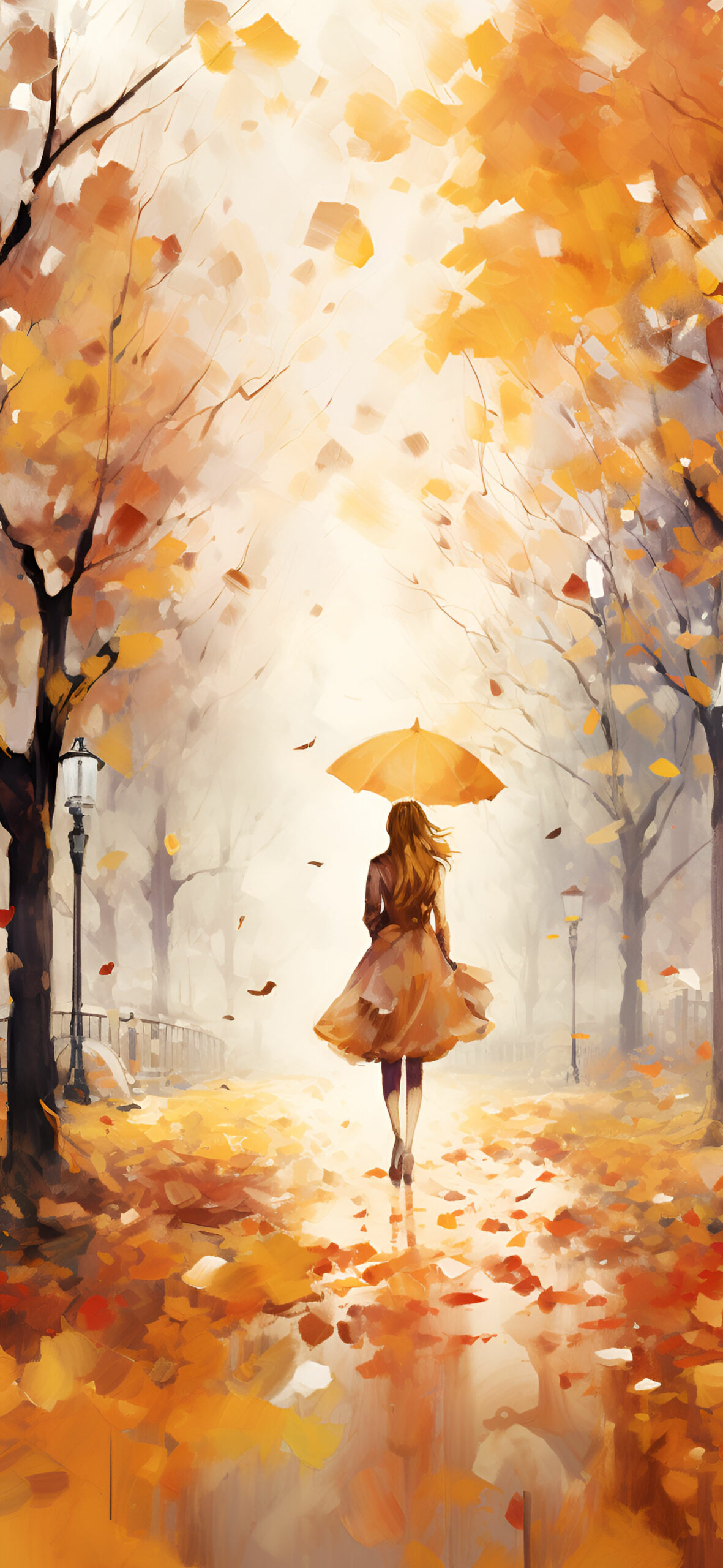 1190x2560 Girl under the Rain Watercolor Wallpaper Wallpaper HD, Phone