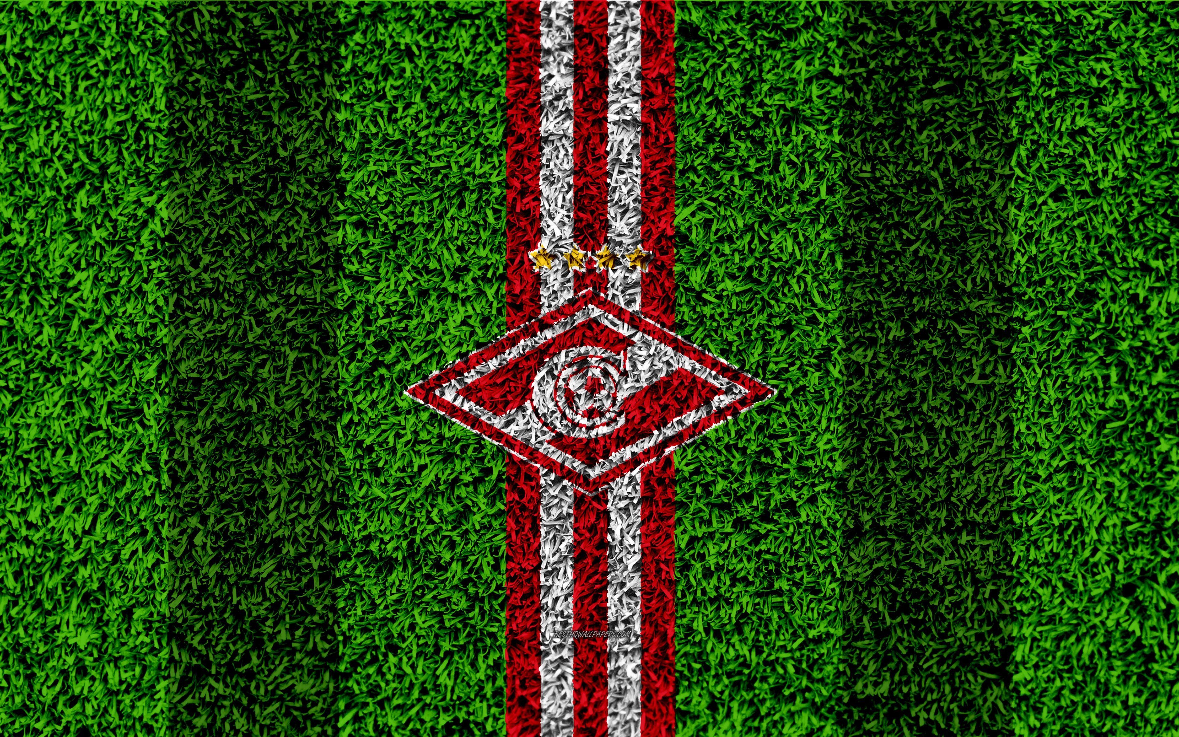 3840x2400 Download wallpaper FC Spartak Moscow, 4k, logo, grass texture, Desktop