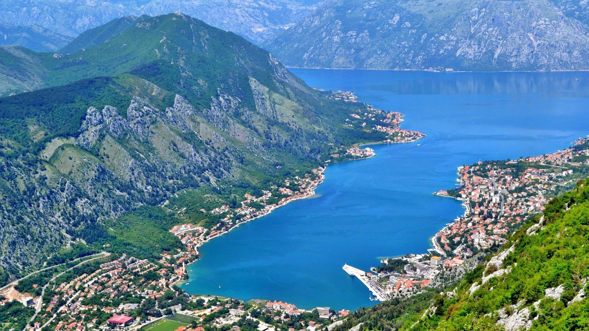 1920x1080 Kotor Tag wallpaper: Bay Kotor Montenegro Ship Trees City, Desktop