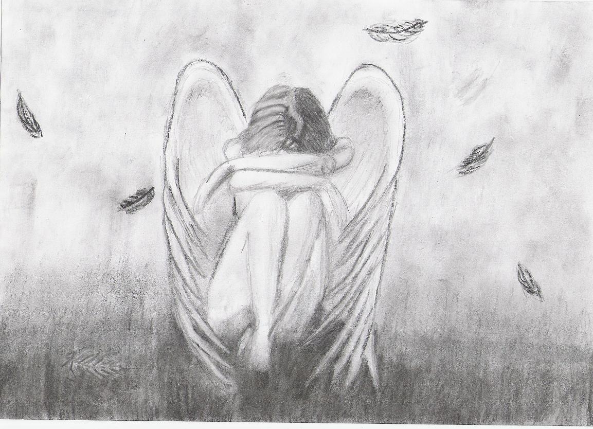 1160x840 Sad Angel Anime Drawings In Pencil, Desktop