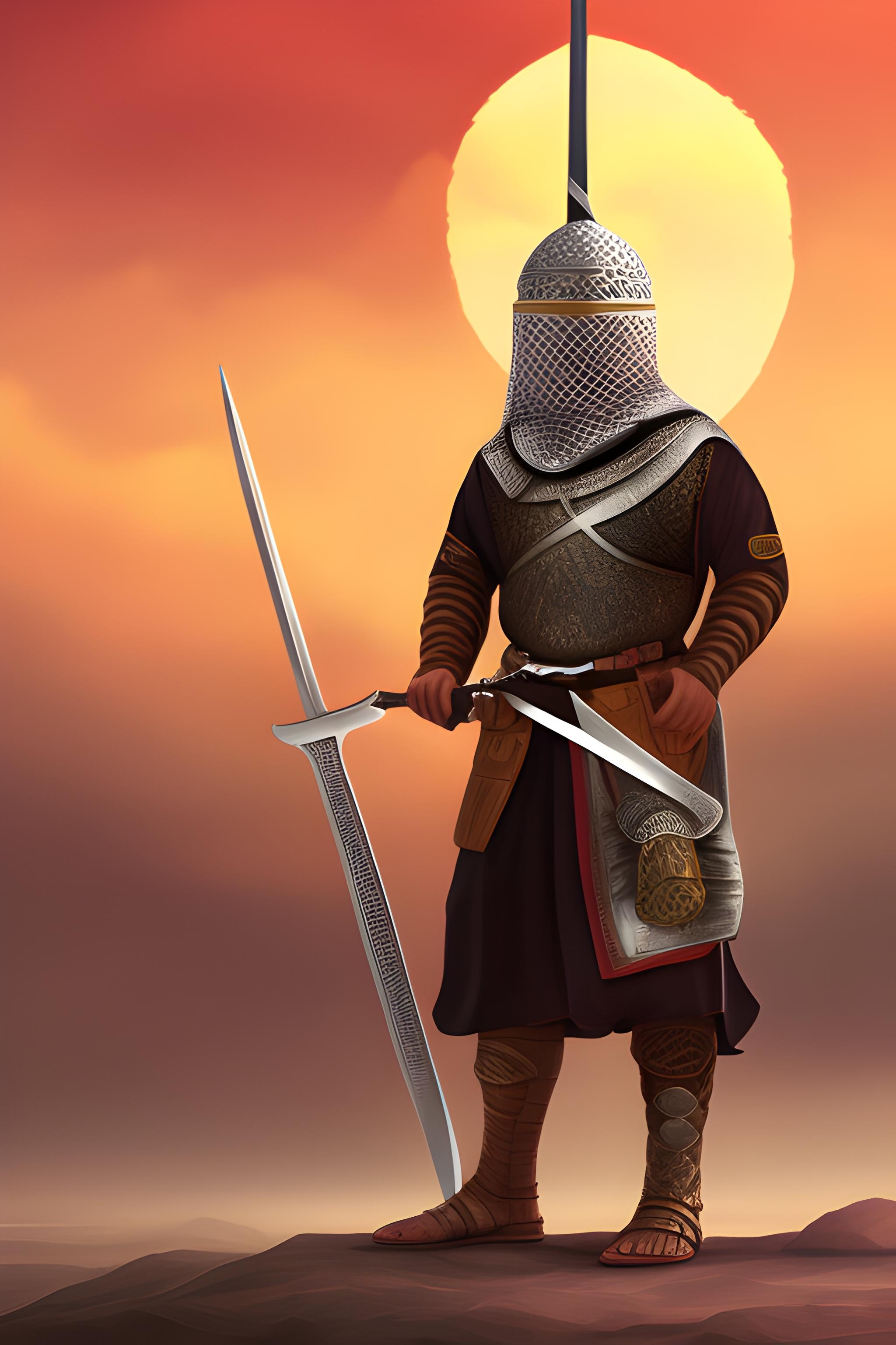 2050x3080 A muslim warrior with a sword in a war, Phone