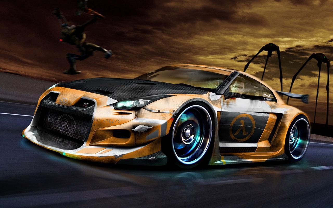 1280x800 3D wallpaper of cars, Desktop