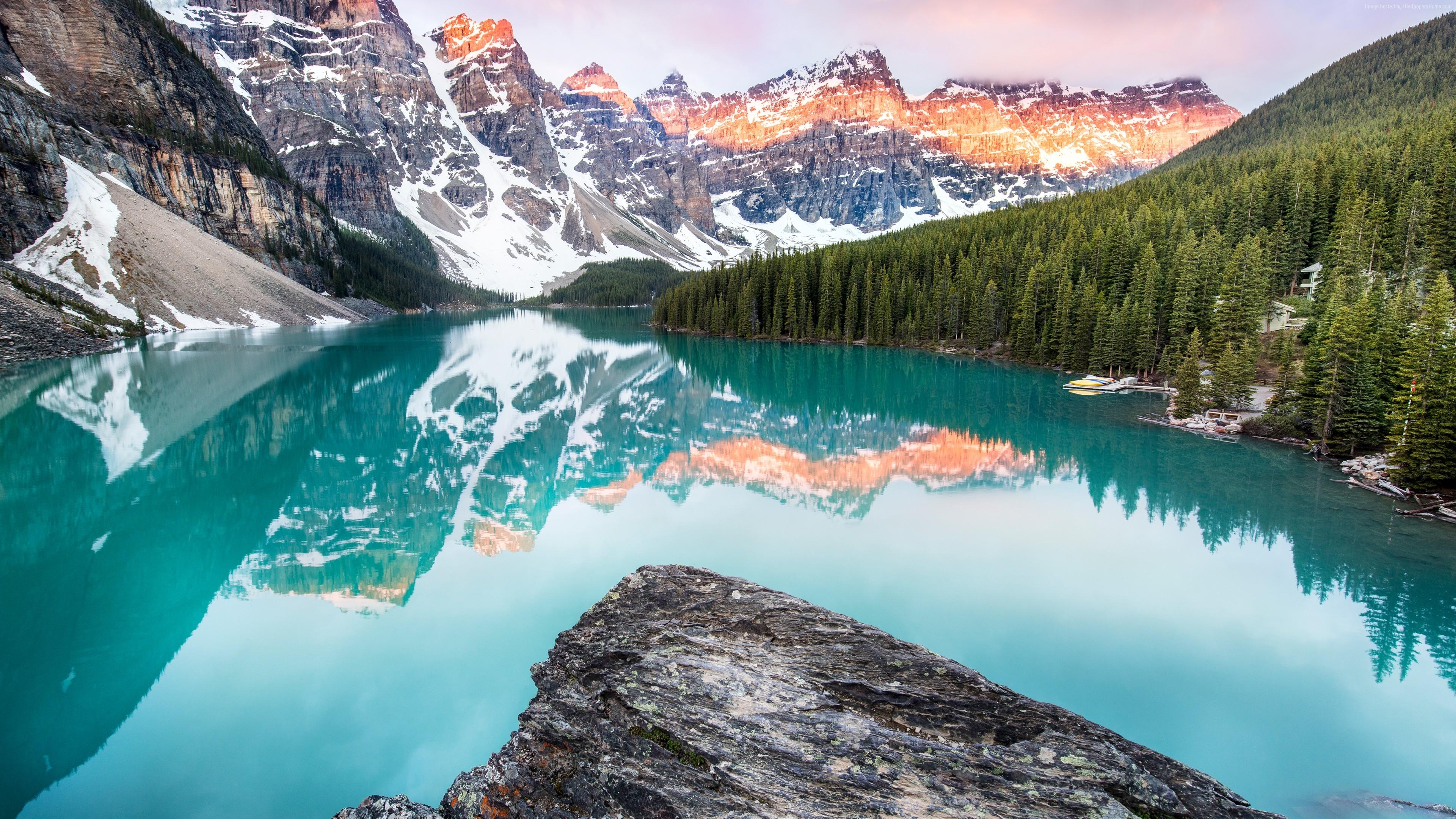 3840x2160 Wallpaper Moraine Lake 4K, Banff, Canada, forest, mountains, Desktop