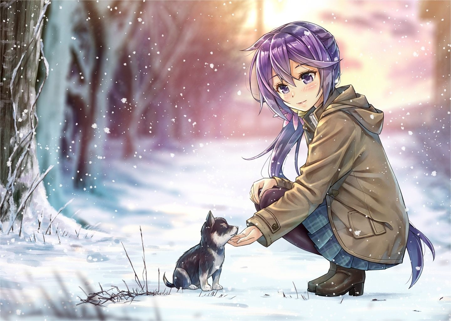 1440x1030 Kantai collection original anime girl cute dress dog snow wallpaperx1024, Desktop