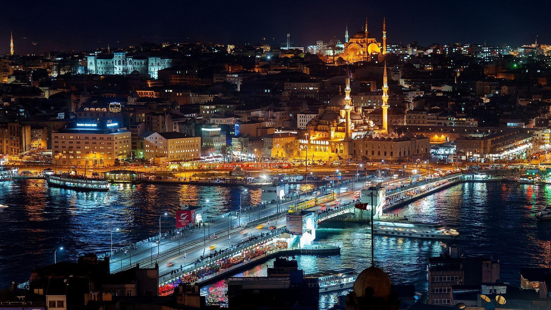 1920x1080 The Bosphorus, The City, Lights, Turkey, Istanbul, Night, Desktop