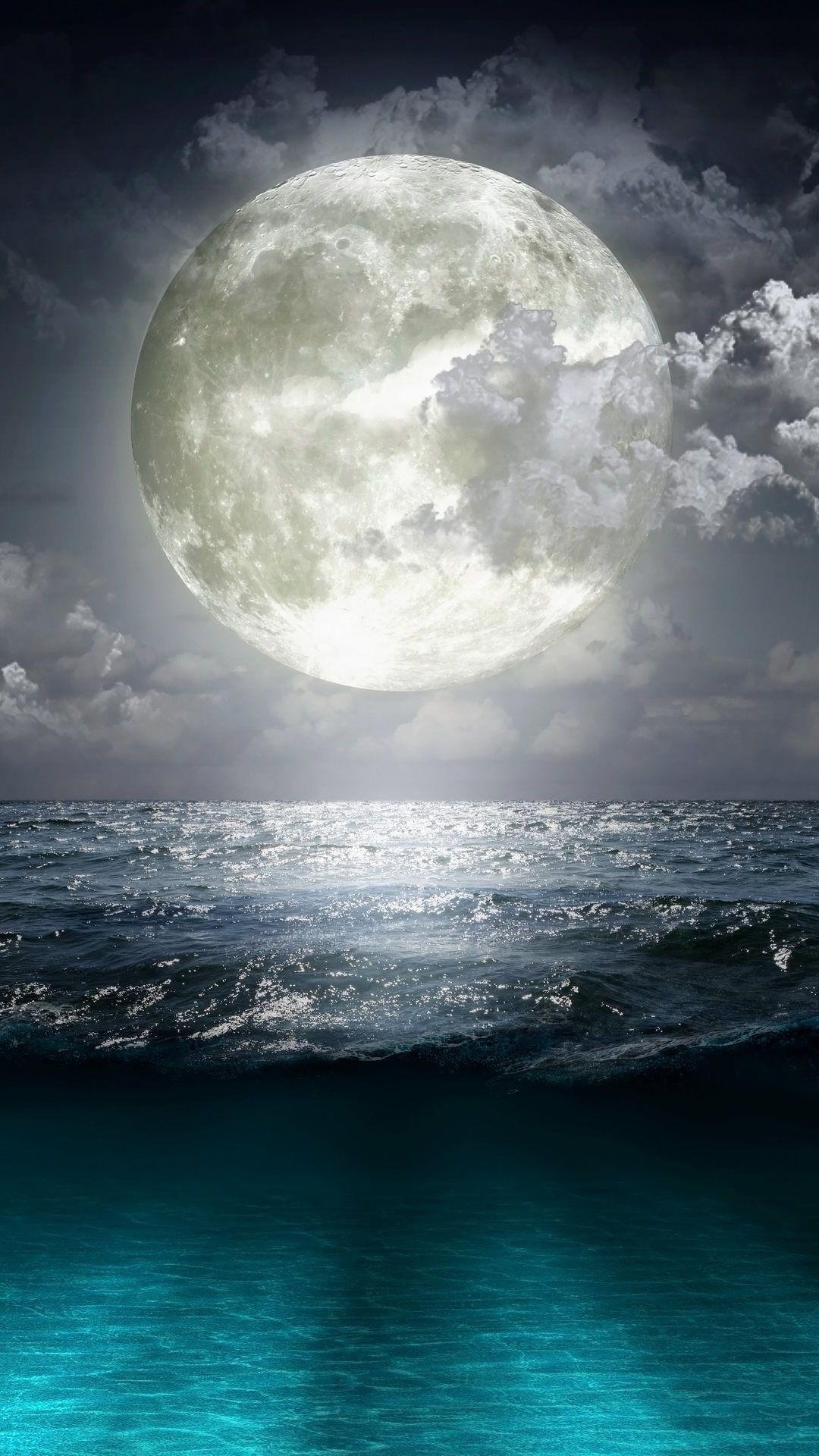 1080x1920 Super Moon Blue Ocean Android Wallpaper free download, Phone