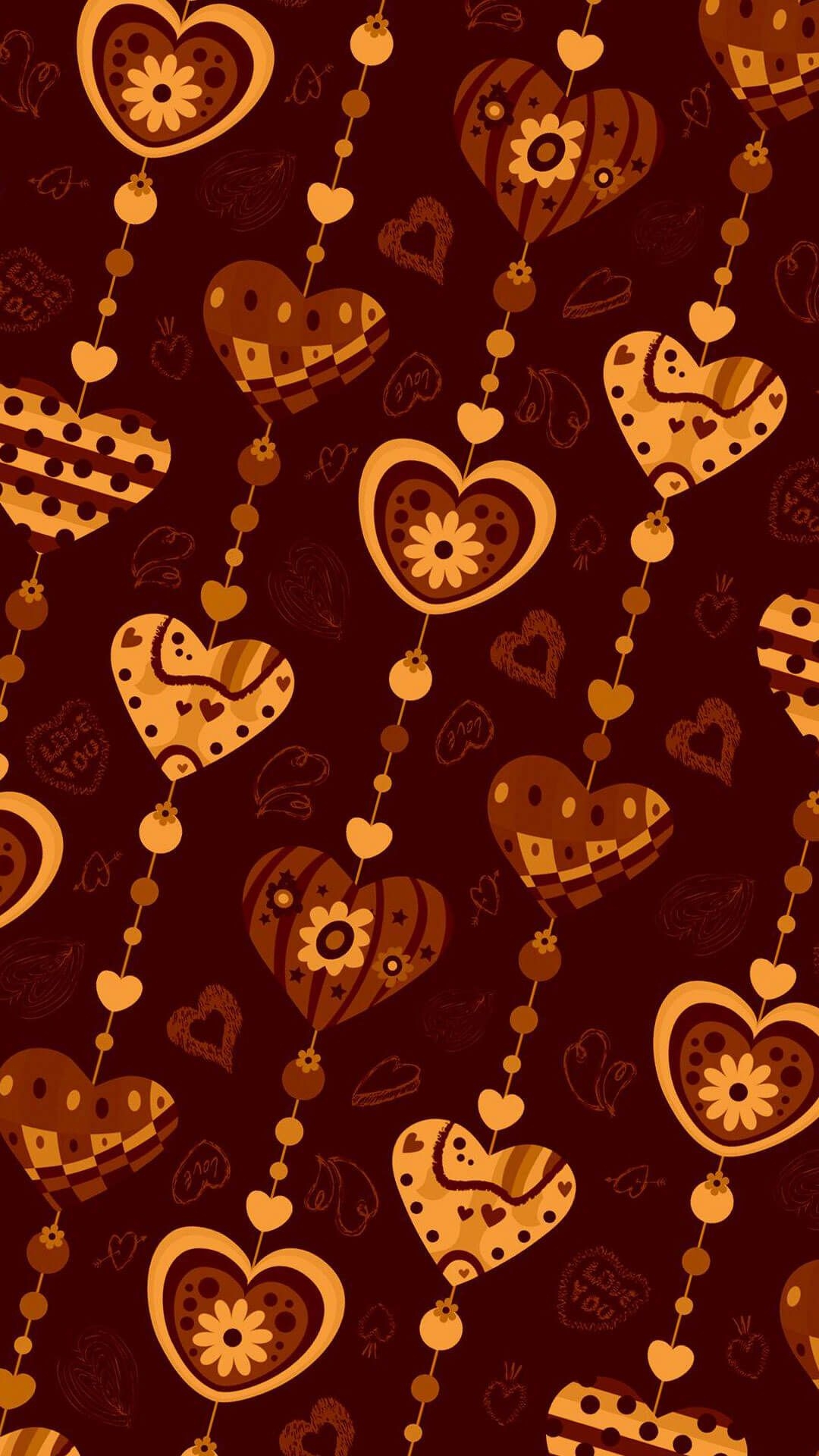 1080x1920 A girly heart pattern (chocolate brown). iPhone Wallpaper. Chocolate brown colour, Heart patterns, Heart wallpaper, Phone