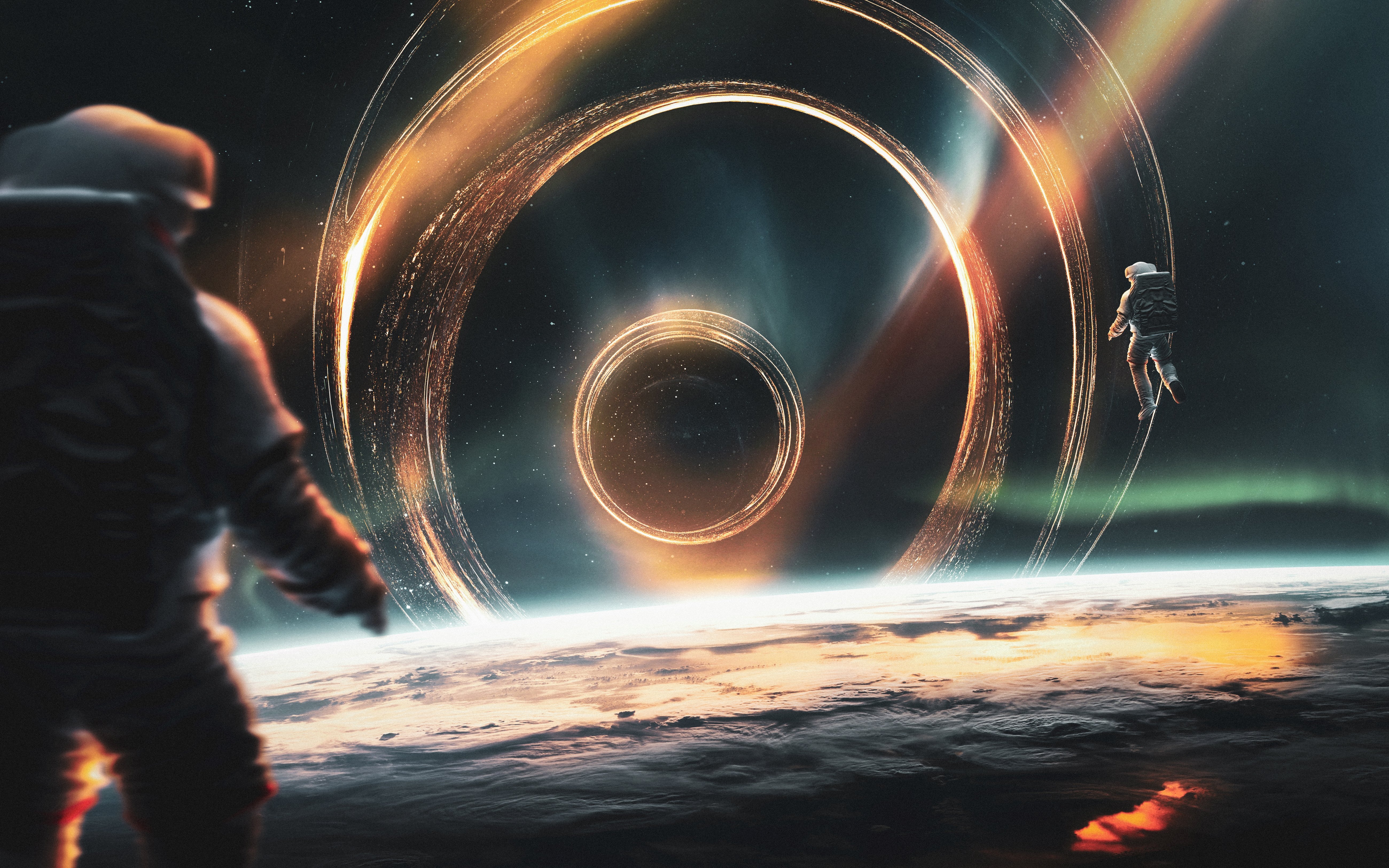 5200x3250 Horizon Wallpaper 4K, Astronaut, Black hole, Astronomy, Desktop