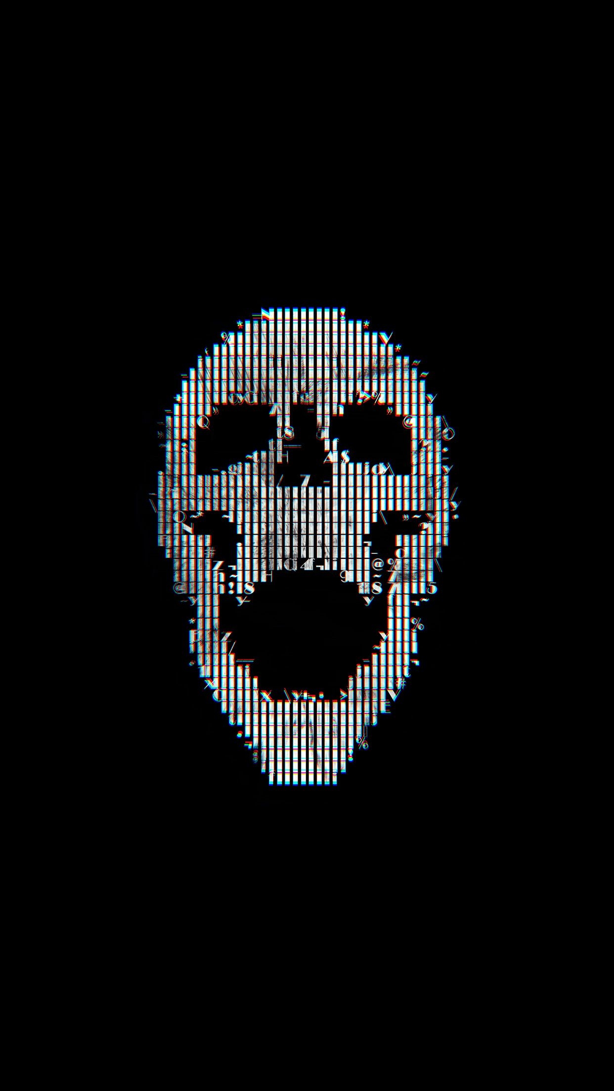 1250x2210 Digital Skull Dark Black Art Illustration Simple Minimal, Phone