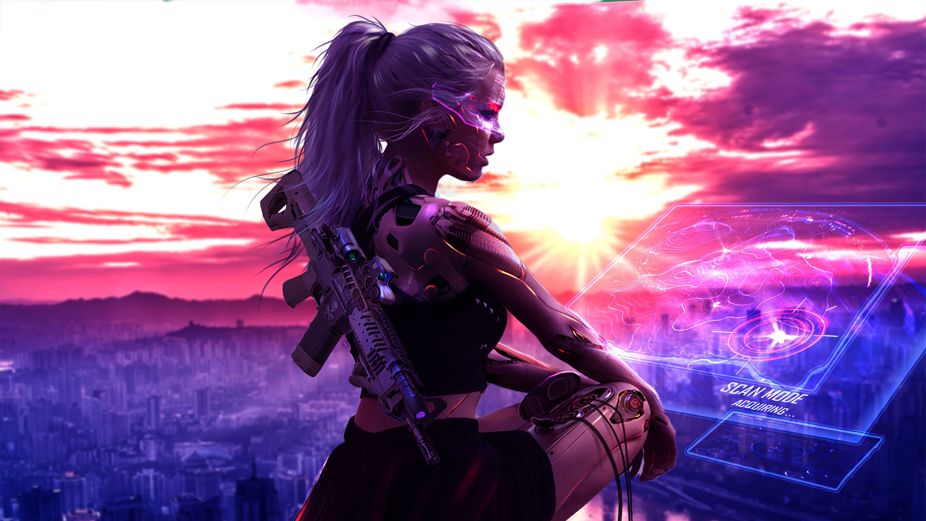 3600x2030 Cyberpunk Girl With Gun 4k Artwork, HD Artist, 4k Wallpaper, Image, Background, Photo and Picture, Desktop