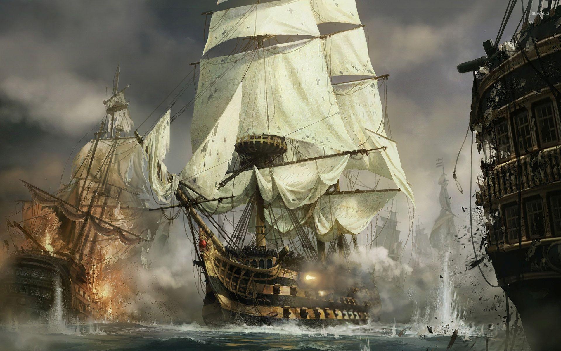 1920x1200 Sailing ships in the battle wallpaper wallpaper, Desktop