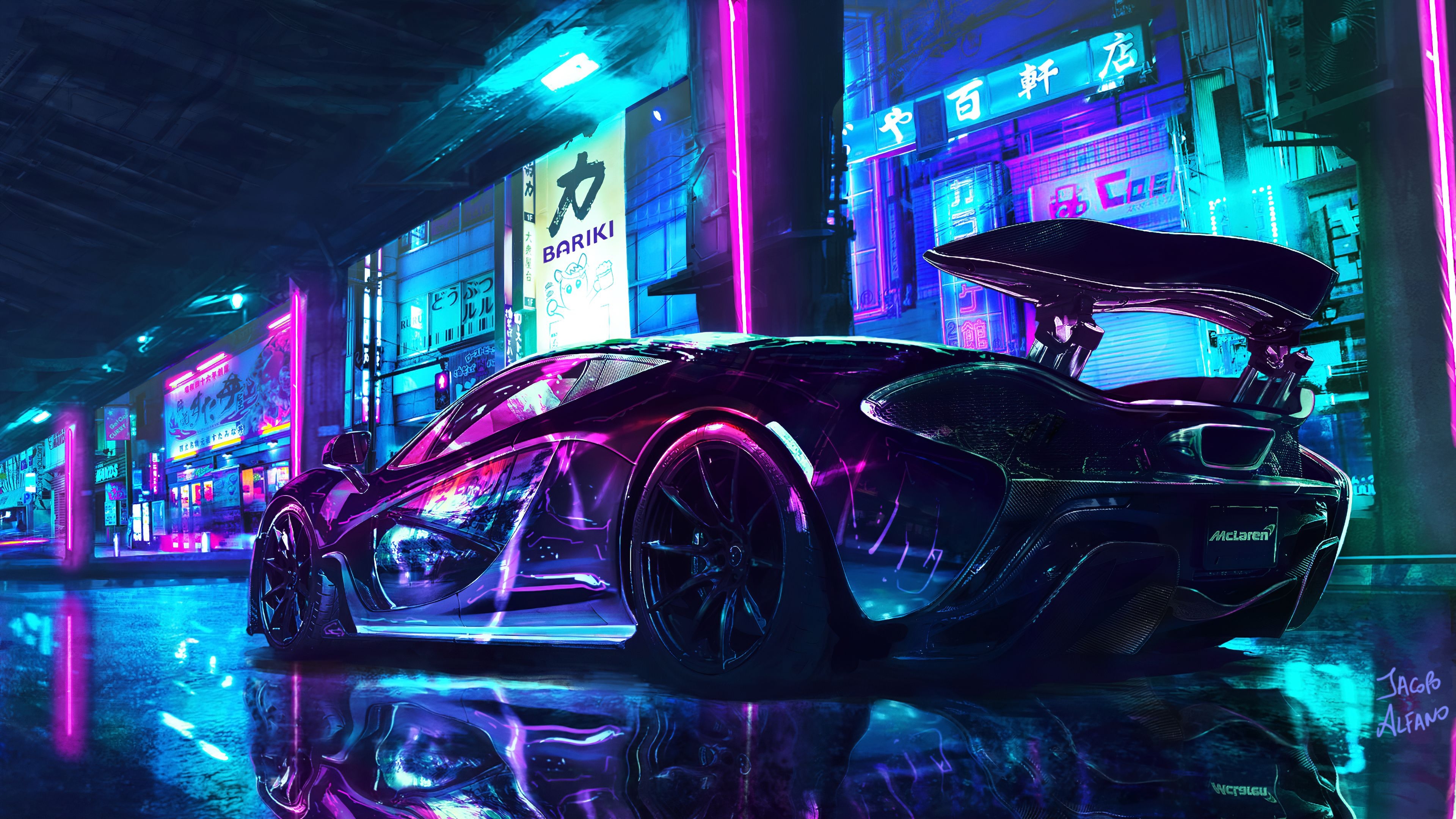 3840x2160 Cyberpunk 4K Wallpaper, McLaren, Supercars, Neon art, Cars, Desktop