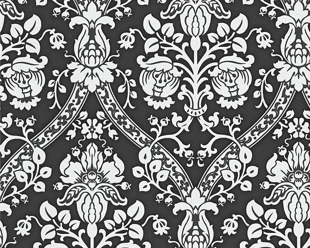 1000x800 Classic Baroque Wallpaper in Black, White, and Metallic design, Desktop